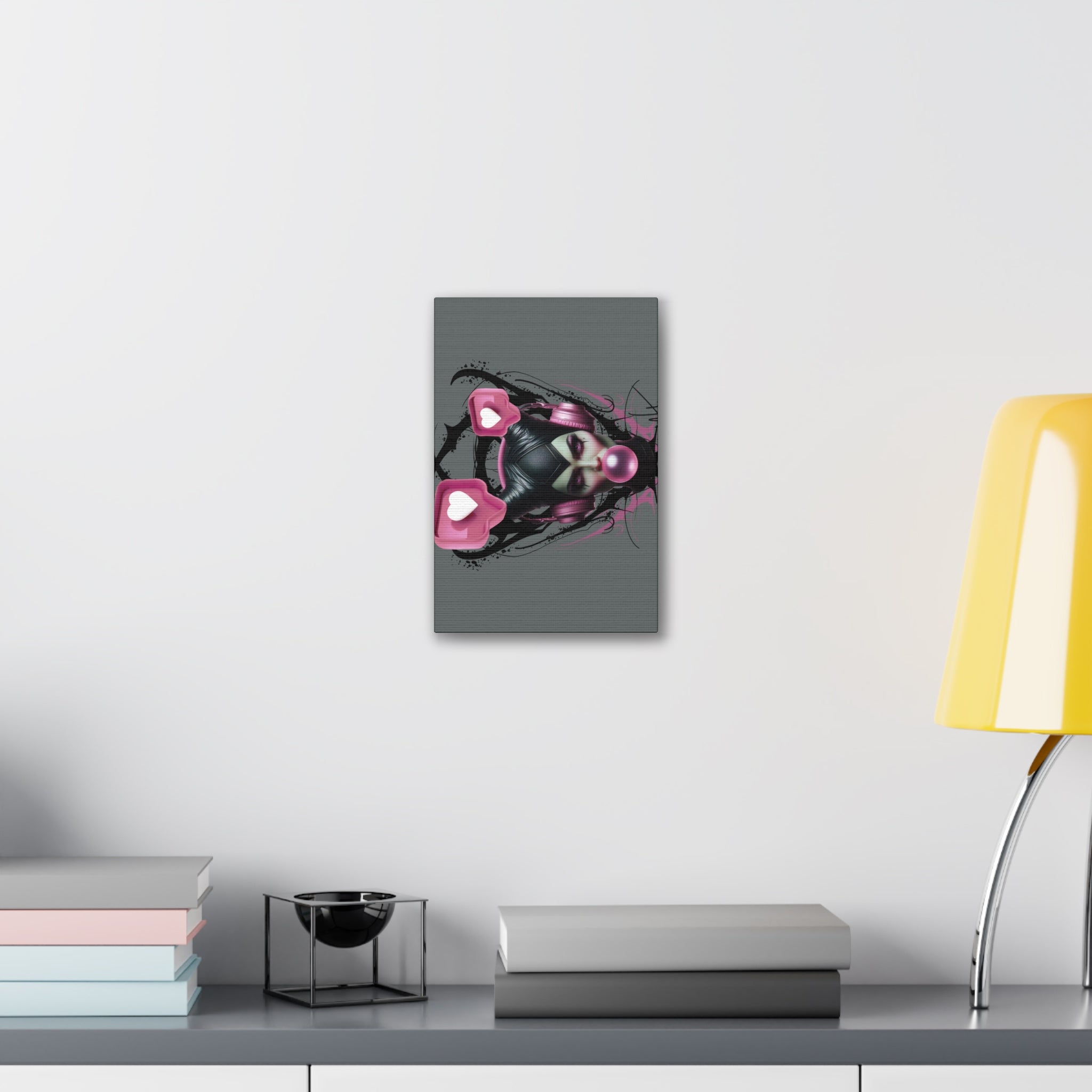 Gothic Pop Art Canvas Print — Pink Headphones & Bubblegum Femme