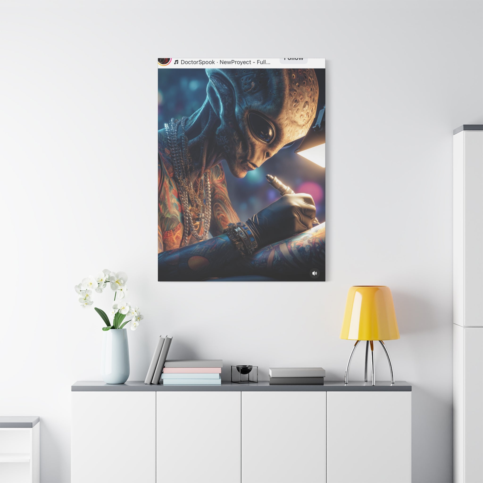 Alien Tattoo Artist Canvas Print — Matte Stretched Wall Art