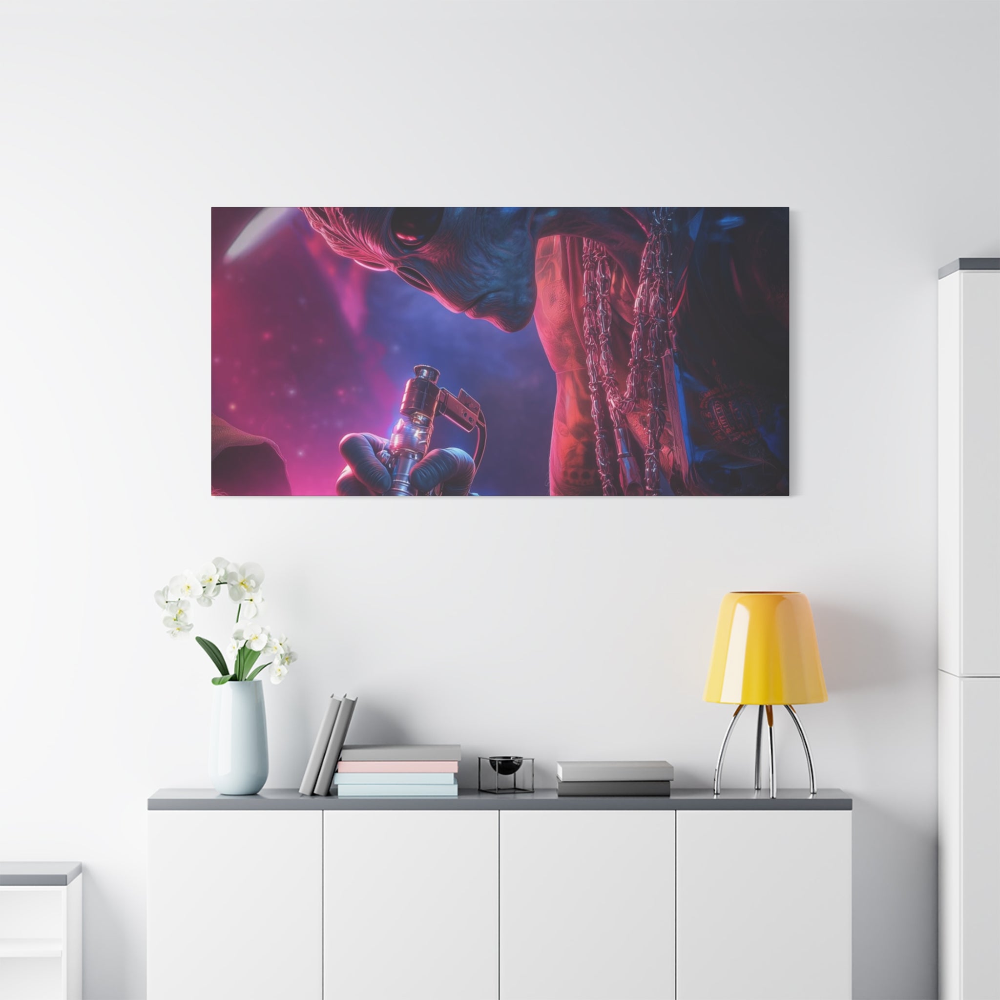 Alien Artist Canvas Print — Neon Sci‑Fi Wall Art