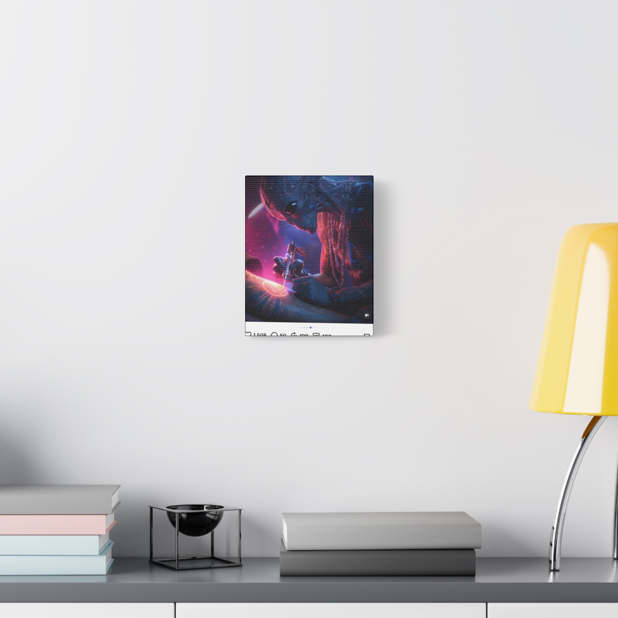 Alien Artist Canvas Print — Neon Sci‑Fi Wall Art