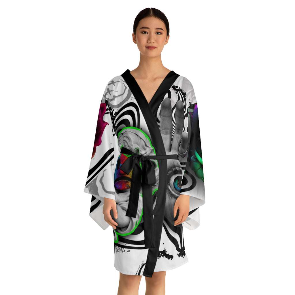 Psychedelic Kimono Robe — Colorful Surreal Rose & Hand Graphic by Artist Mizz Extinked