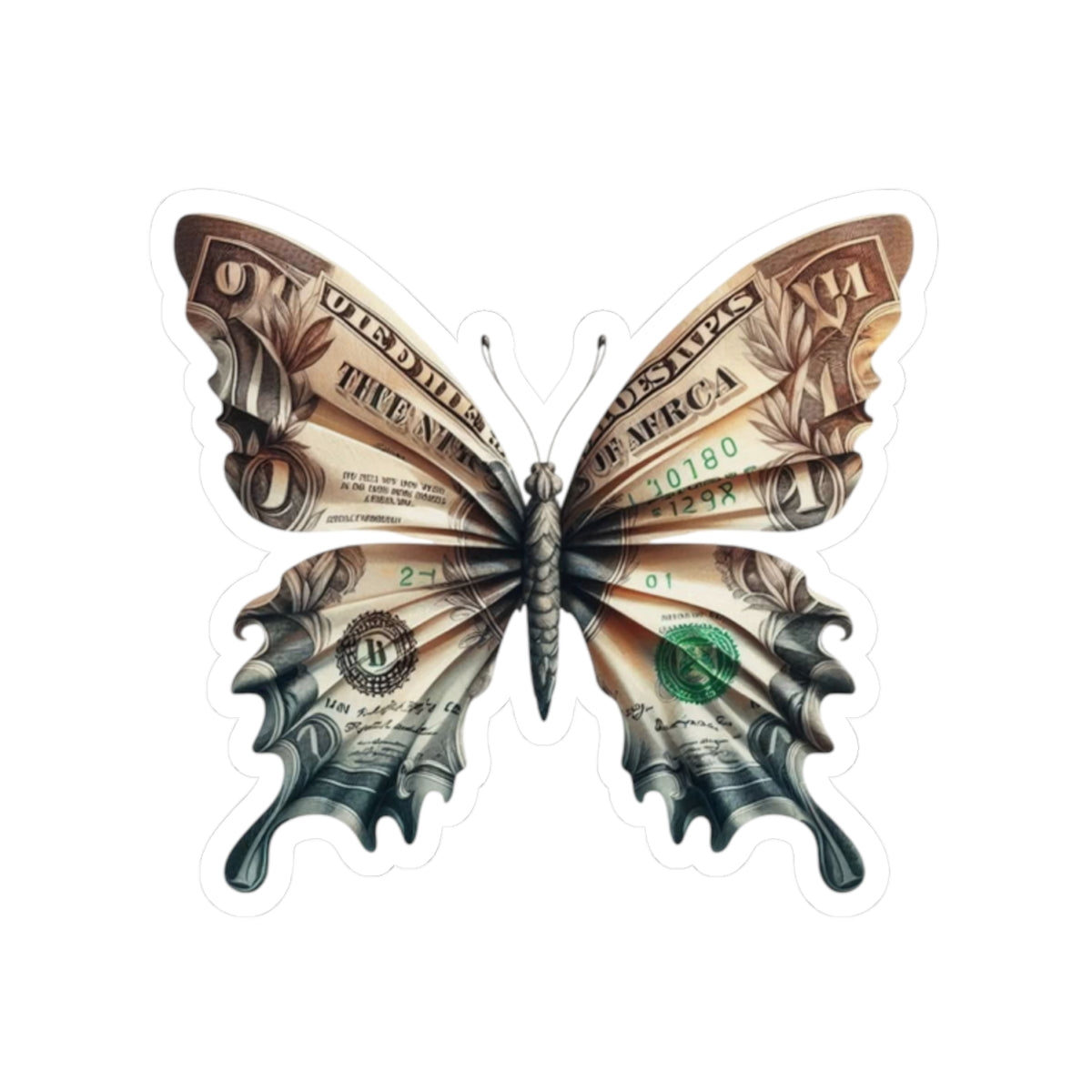 Money Butterfly Sticker — Cash Wings Kiss-Cut Vinyl Decal