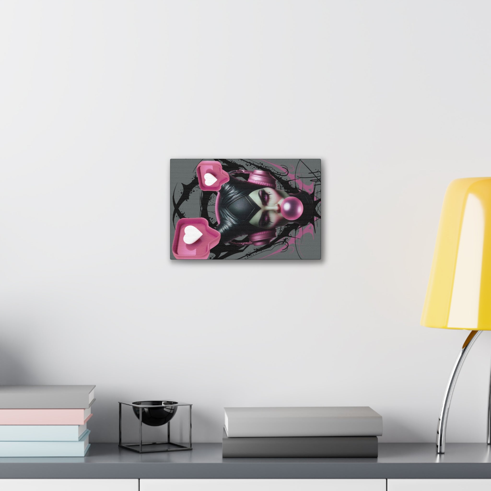 Gothic Pop Art Canvas Print — Pink Headphones & Bubblegum Femme
