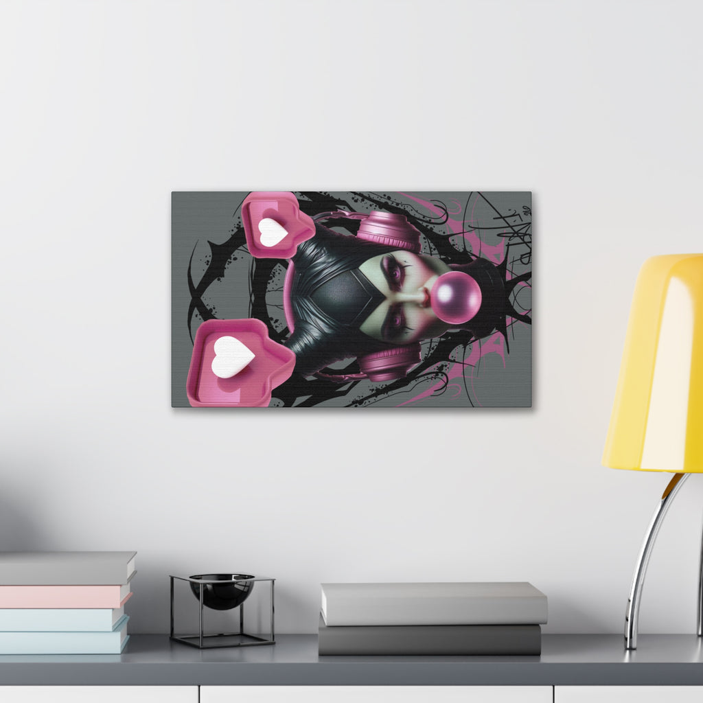 Gothic Pop Art Canvas Print — Pink Headphones & Bubblegum Femme