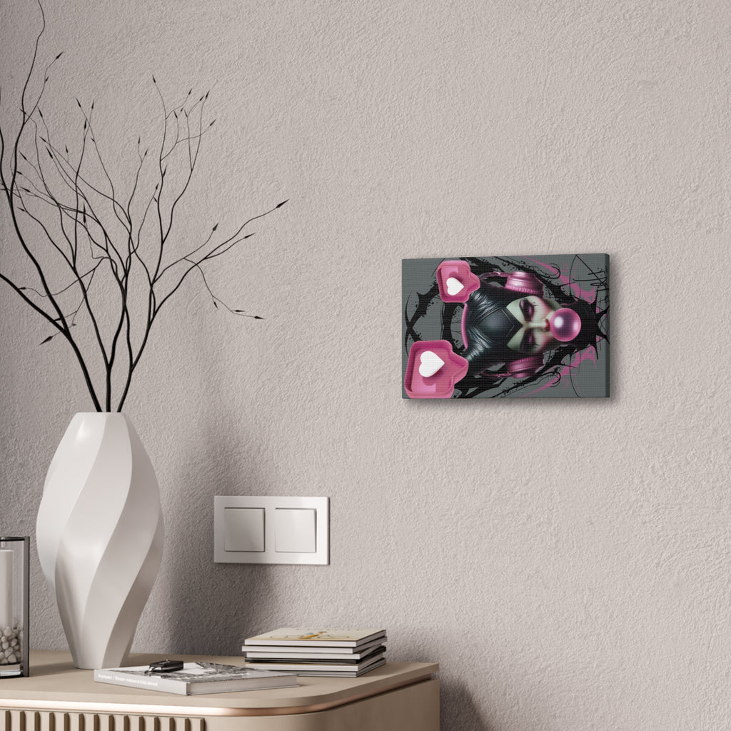 Gothic Pop Art Canvas Print — Pink Headphones & Bubblegum Femme