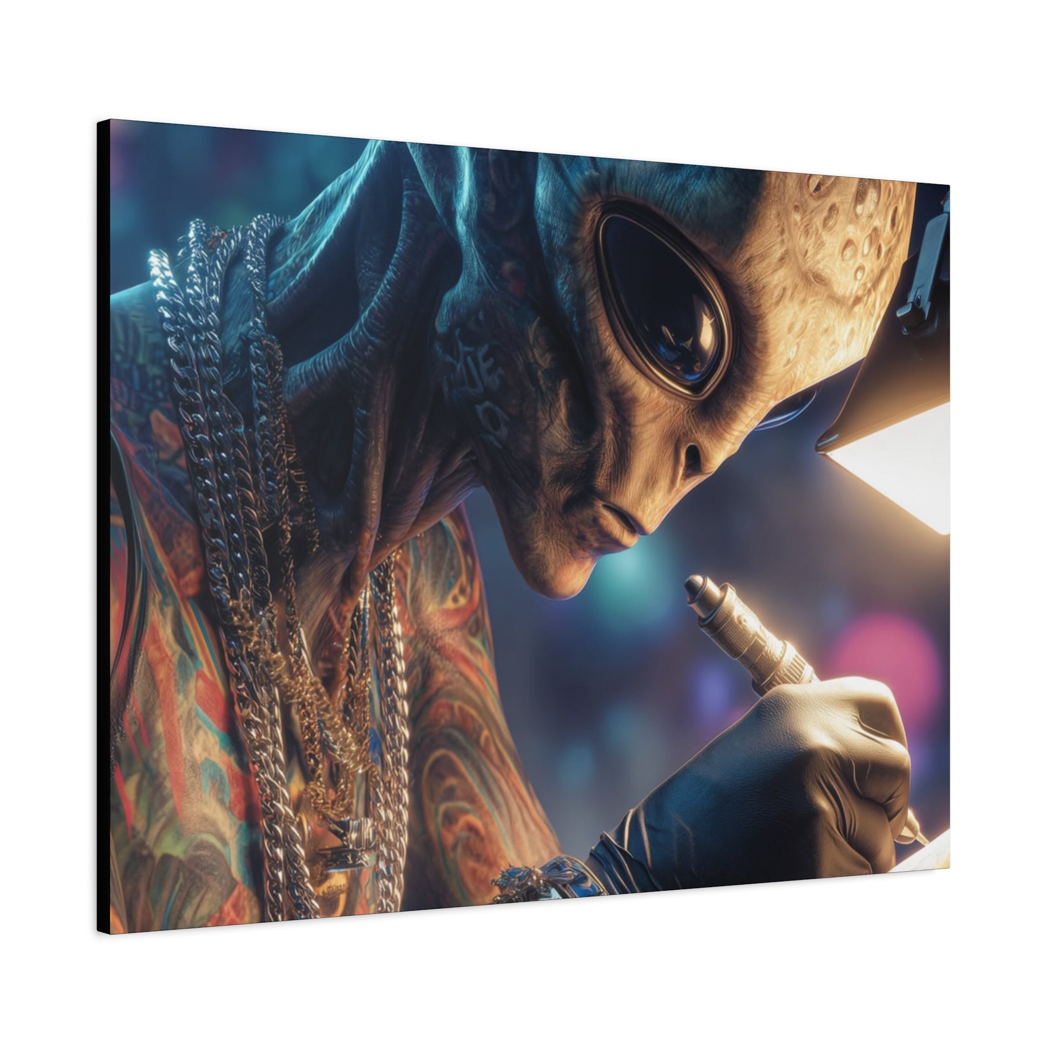 Alien Tattoo Artist Canvas Print — Matte Stretched Wall Art