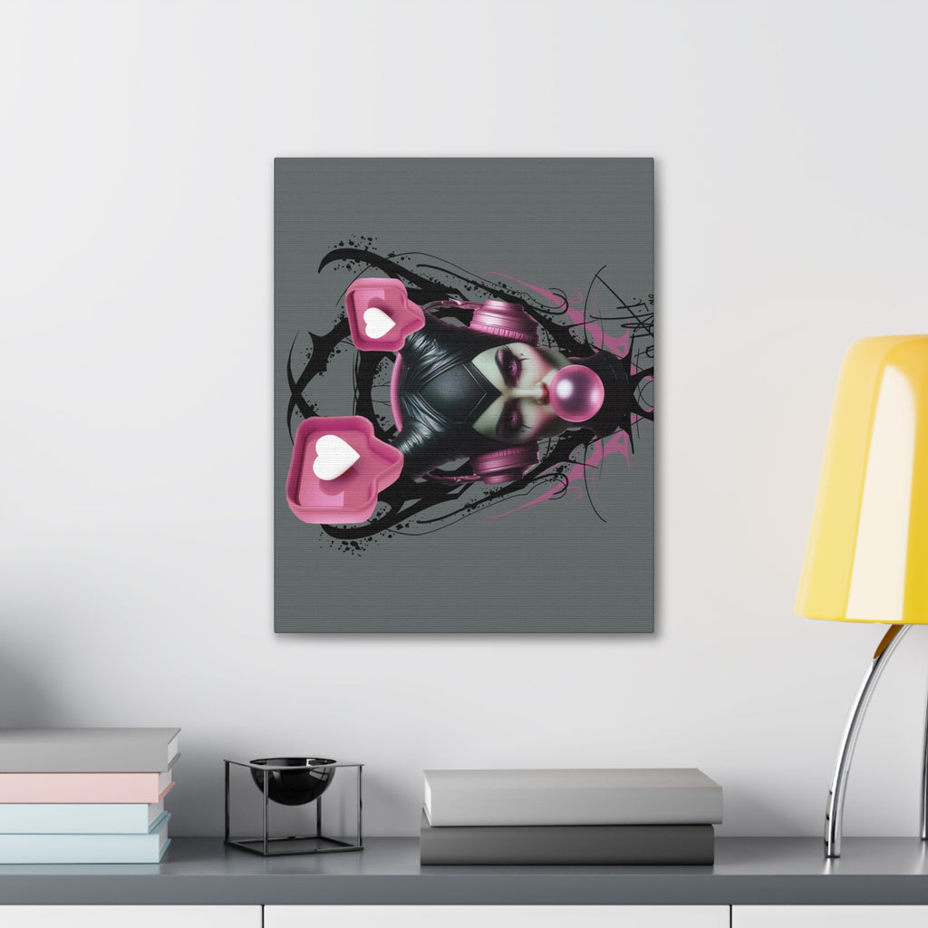 Gothic Pop Art Canvas Print — Pink Headphones & Bubblegum Femme