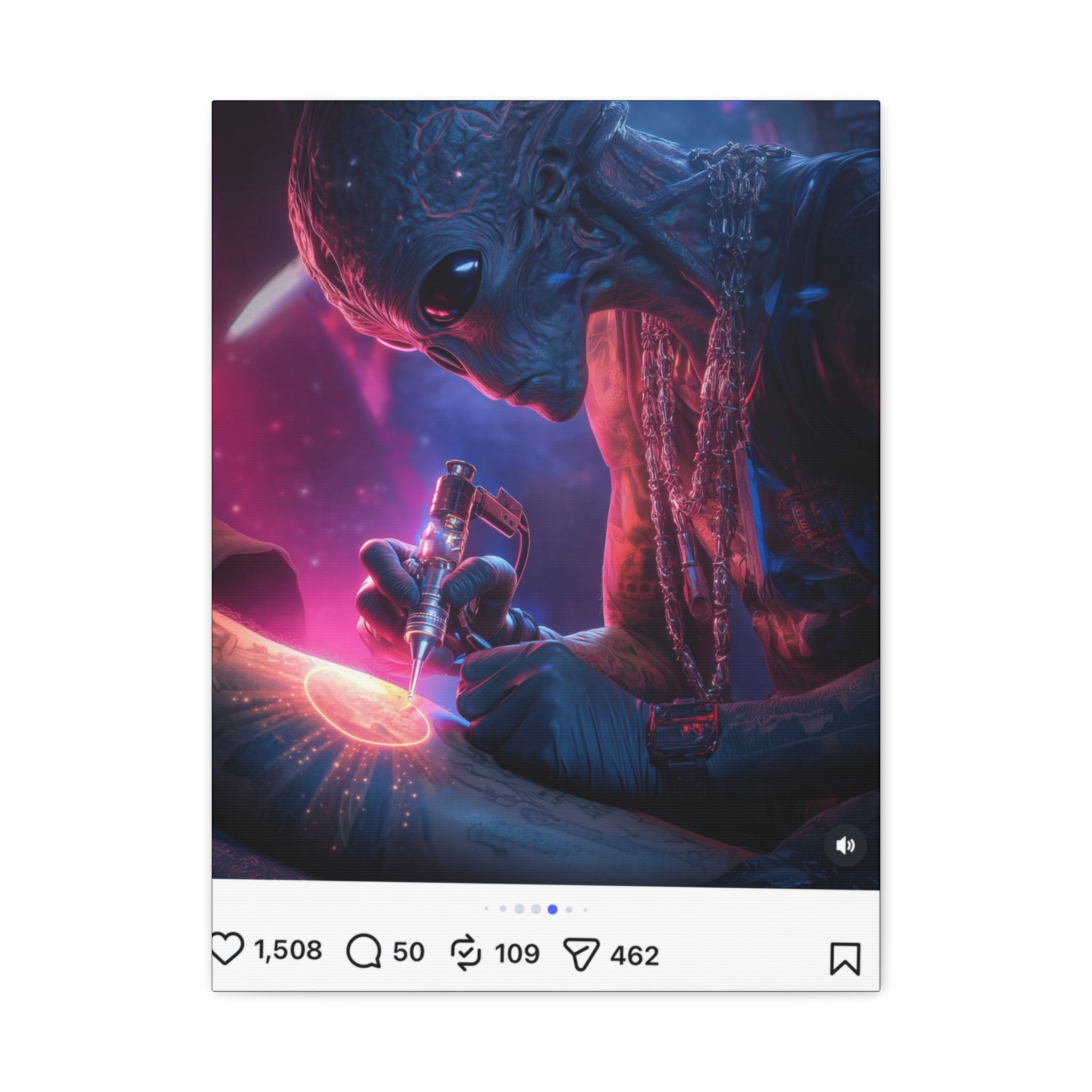 Alien Artist Canvas Print — Neon Sci‑Fi Wall Art