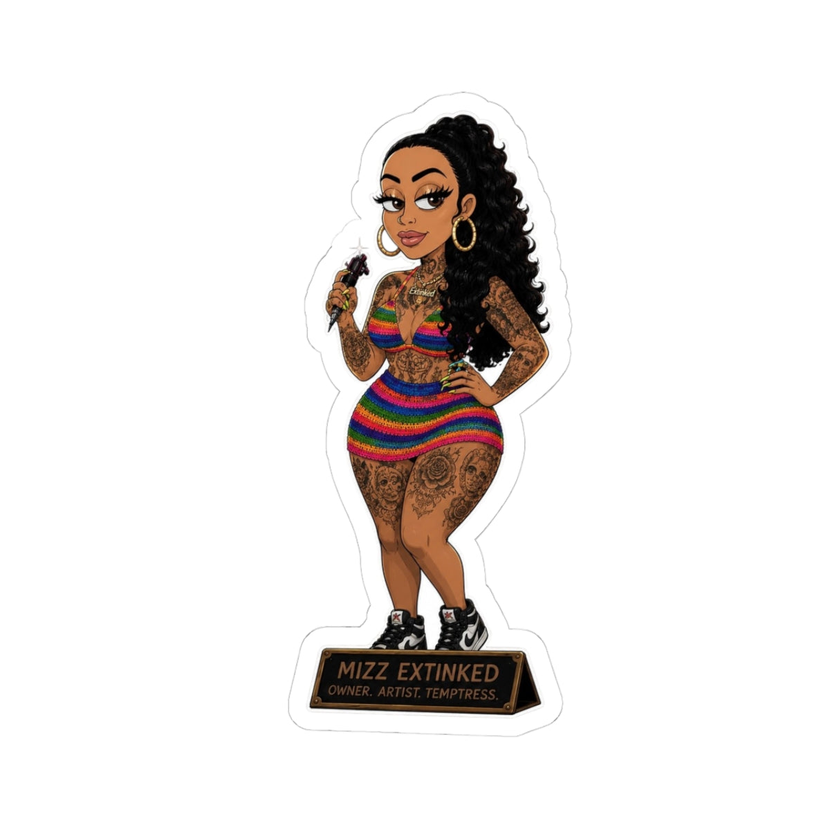Mizz Extinked Kiss-Cut Sticker — Curvy Tattooed Woman 'Mizz Extinked' Decorative Vinyl Decal