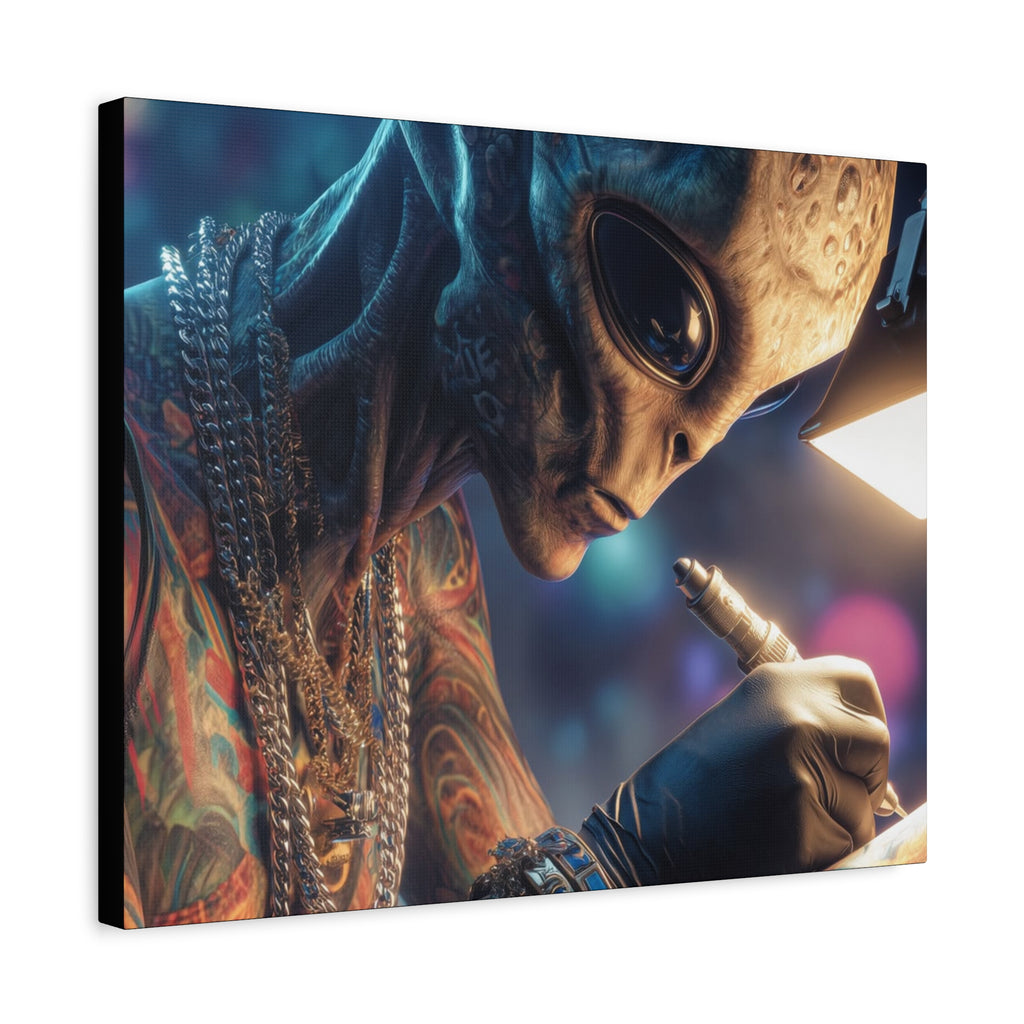 Alien Tattoo Artist Canvas Print — Matte Stretched Wall Art