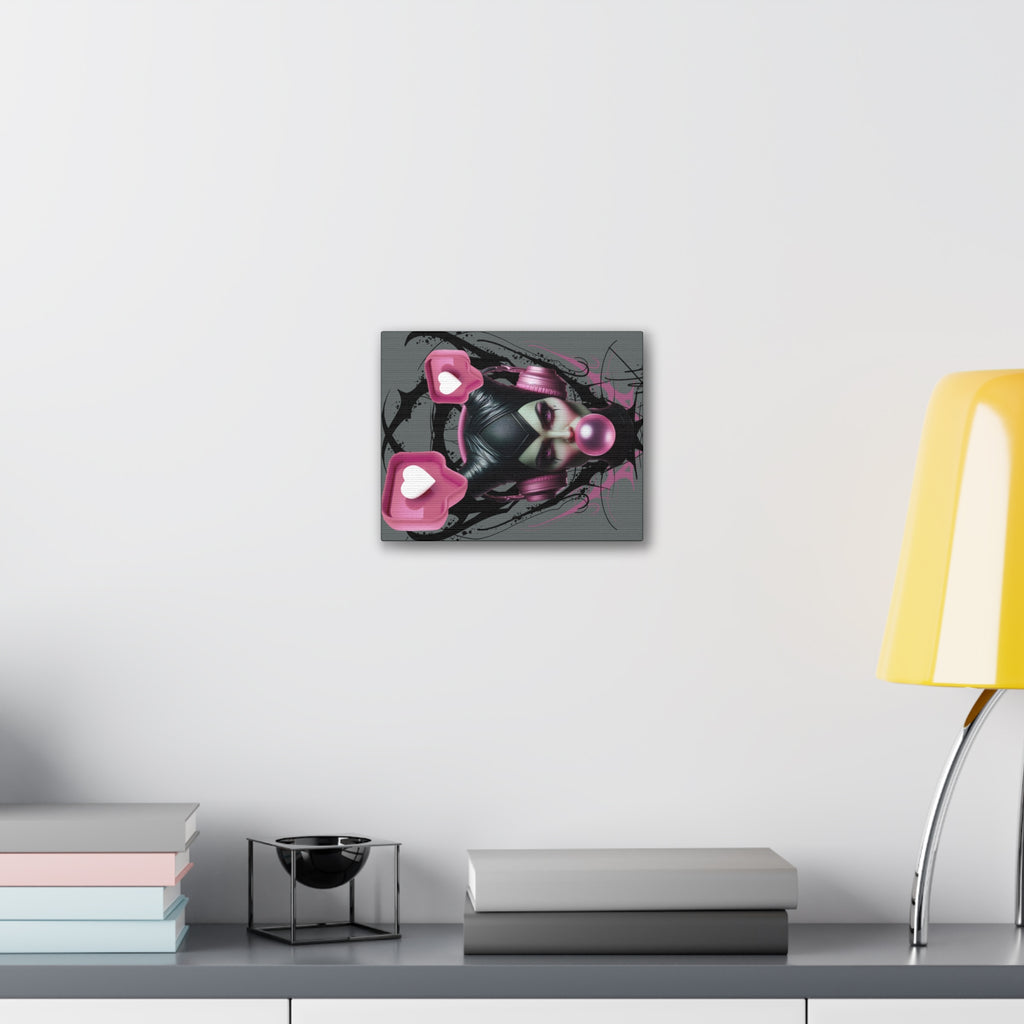Gothic Pop Art Canvas Print — Pink Headphones & Bubblegum Femme