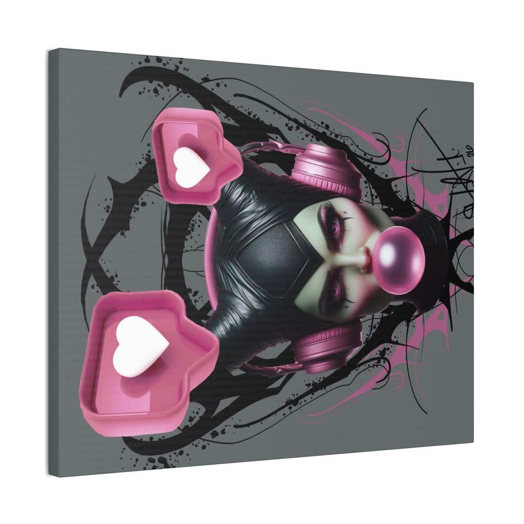 Gothic Pop Art Canvas Print — Pink Headphones & Bubblegum Femme