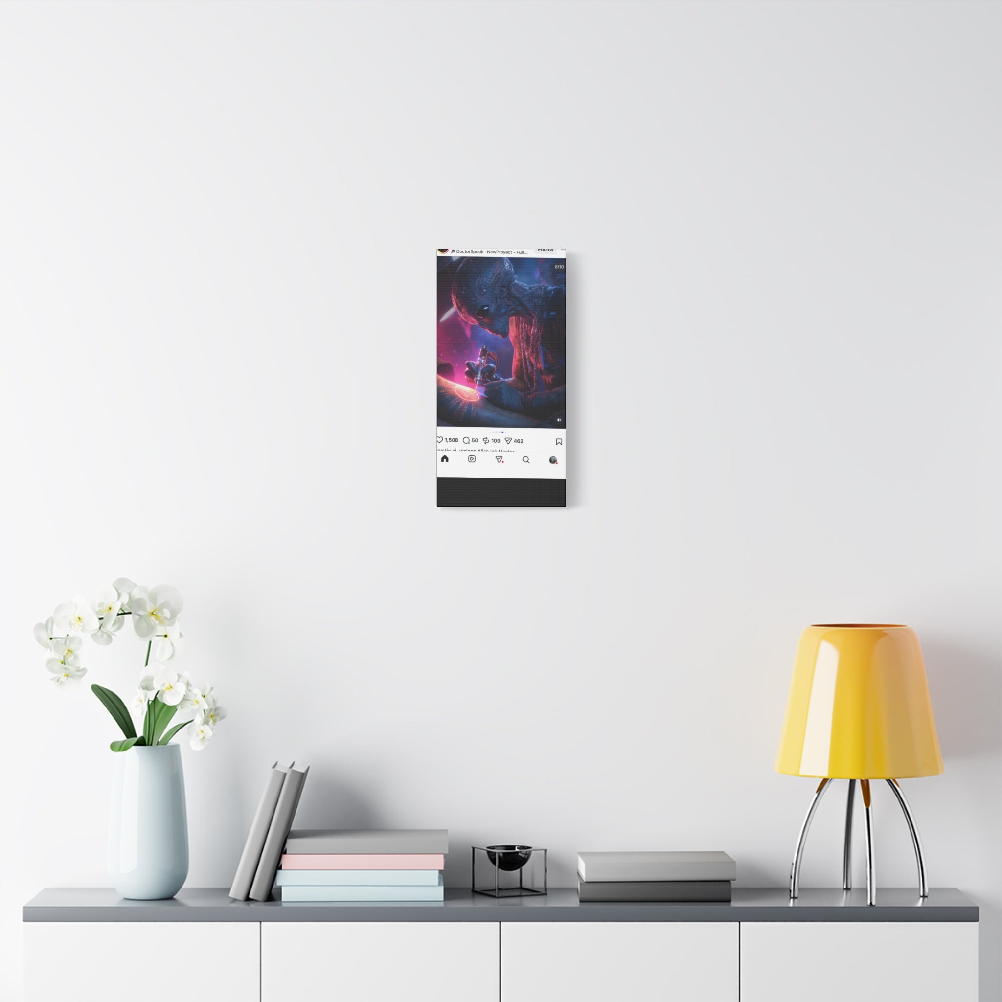 Alien Artist Canvas Print — Neon Sci‑Fi Wall Art