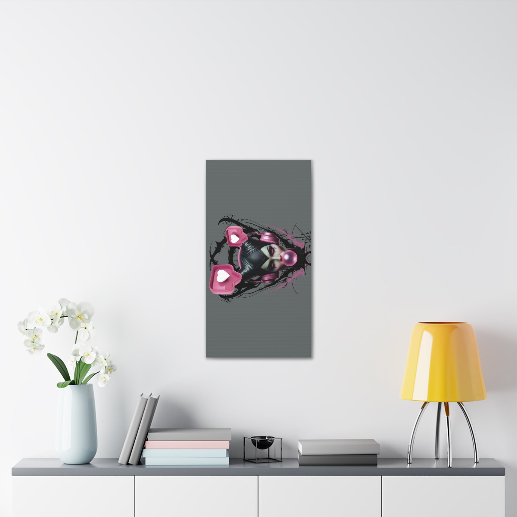 Gothic Pop Art Canvas Print — Pink Headphones & Bubblegum Femme