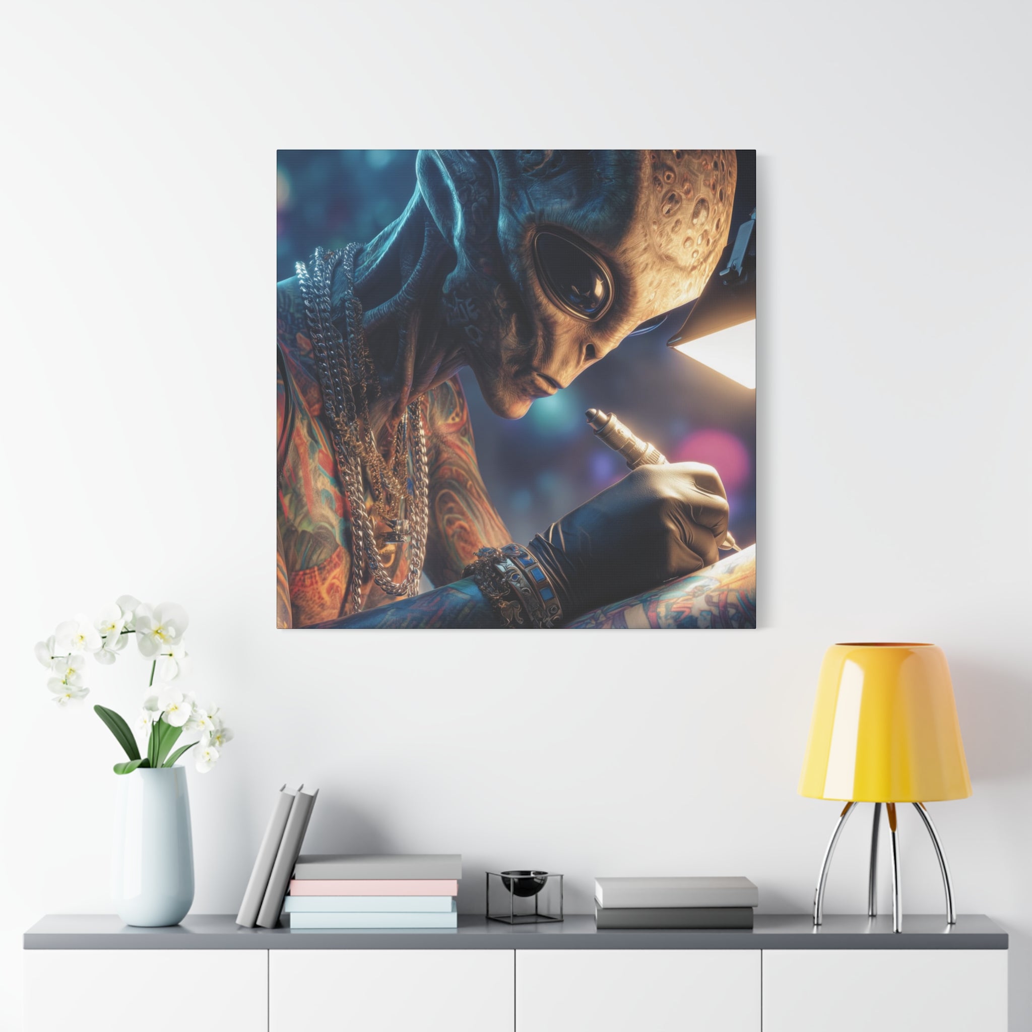 Alien Tattoo Artist Canvas Print — Matte Stretched Wall Art