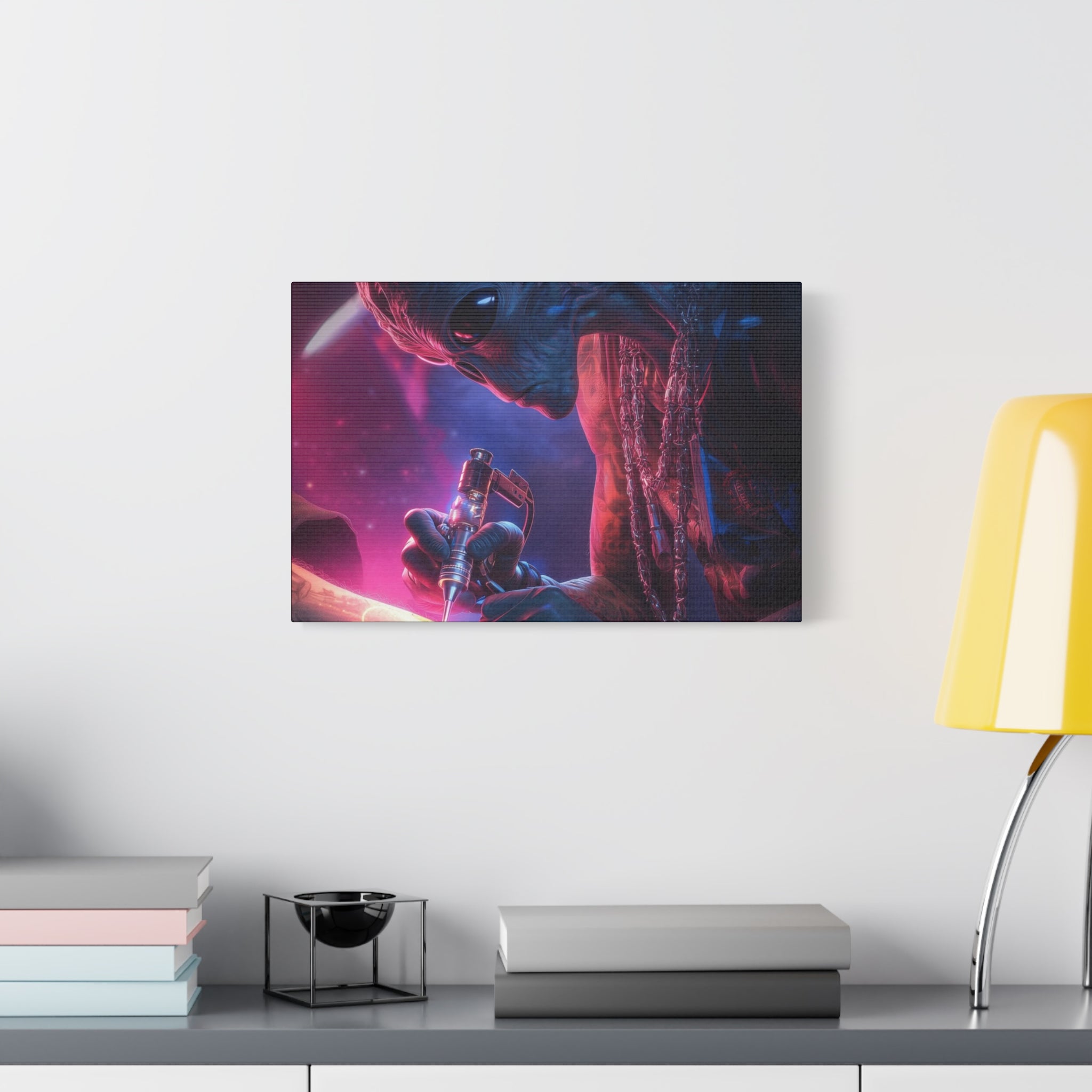 Alien Artist Canvas Print — Neon Sci‑Fi Wall Art