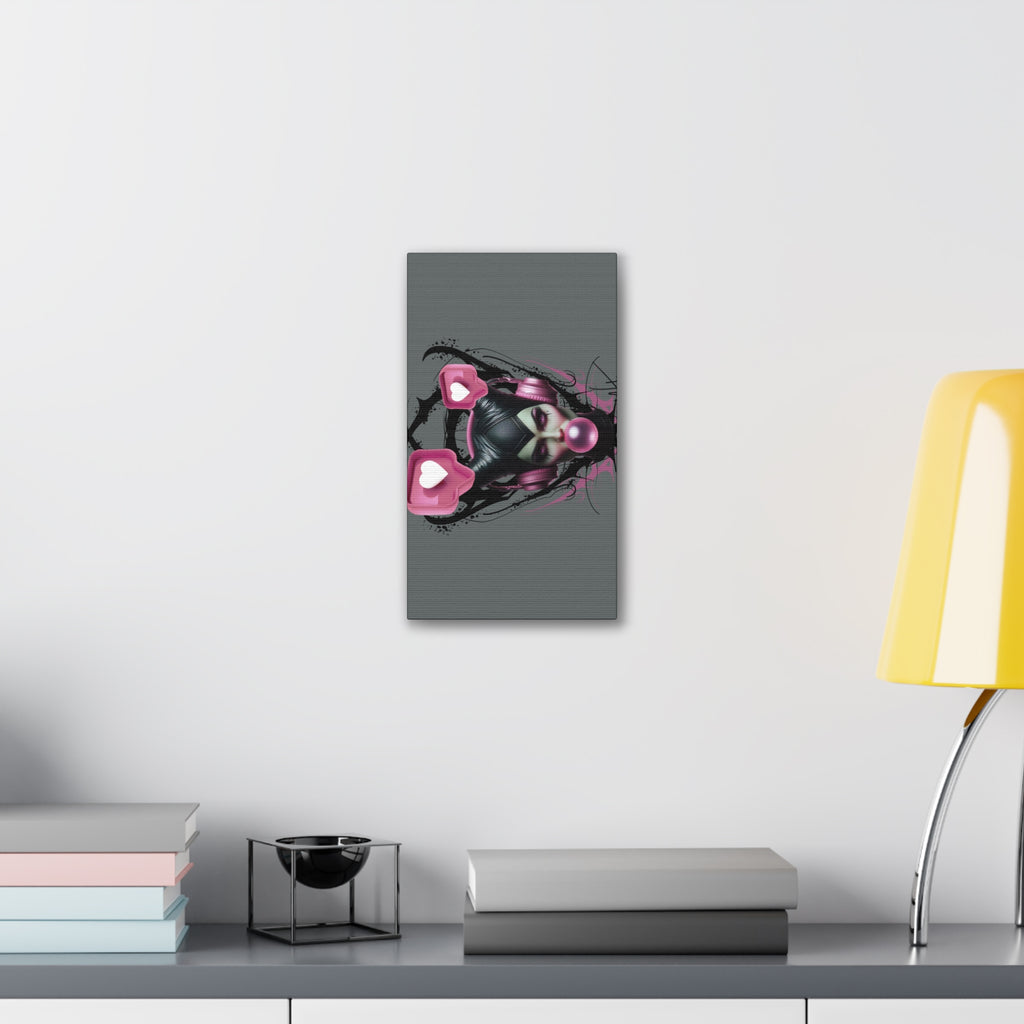 Gothic Pop Art Canvas Print — Pink Headphones & Bubblegum Femme