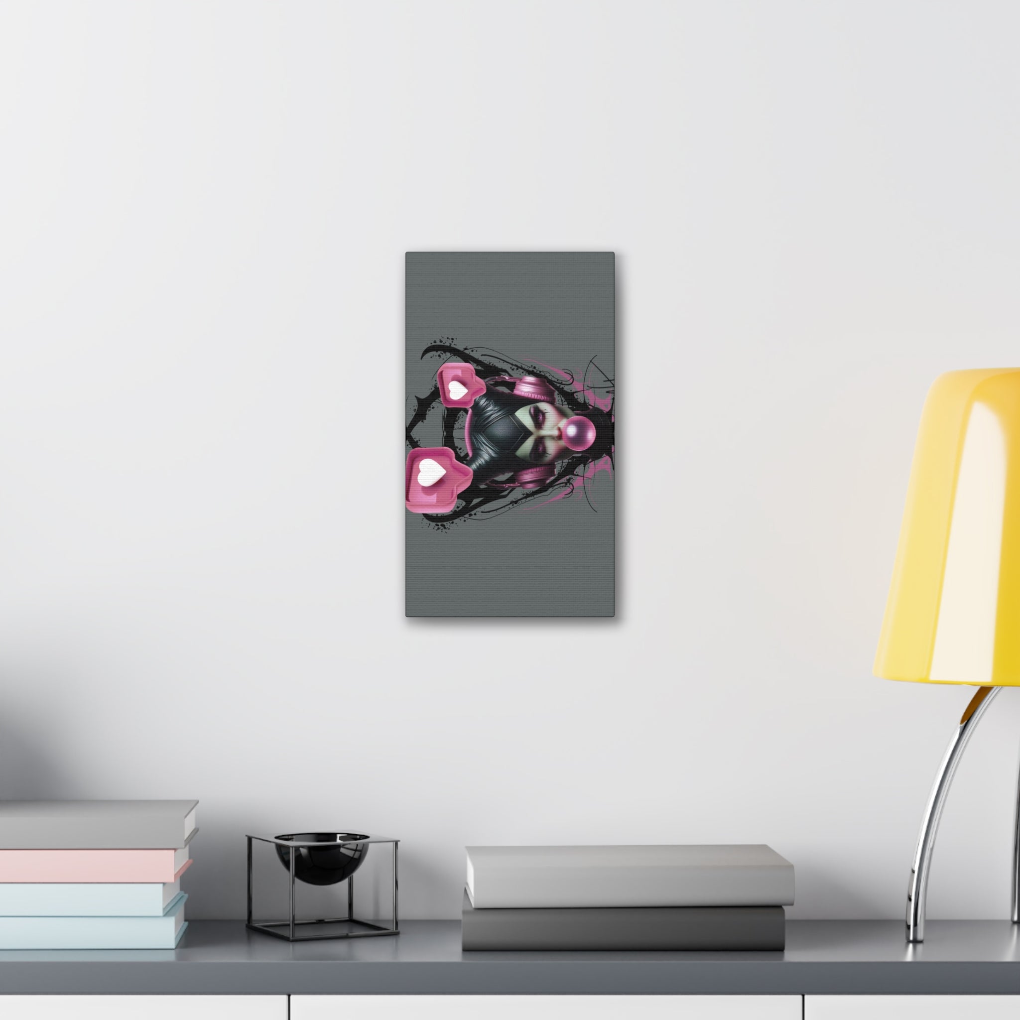 Gothic Pop Art Canvas Print — Pink Headphones & Bubblegum Femme