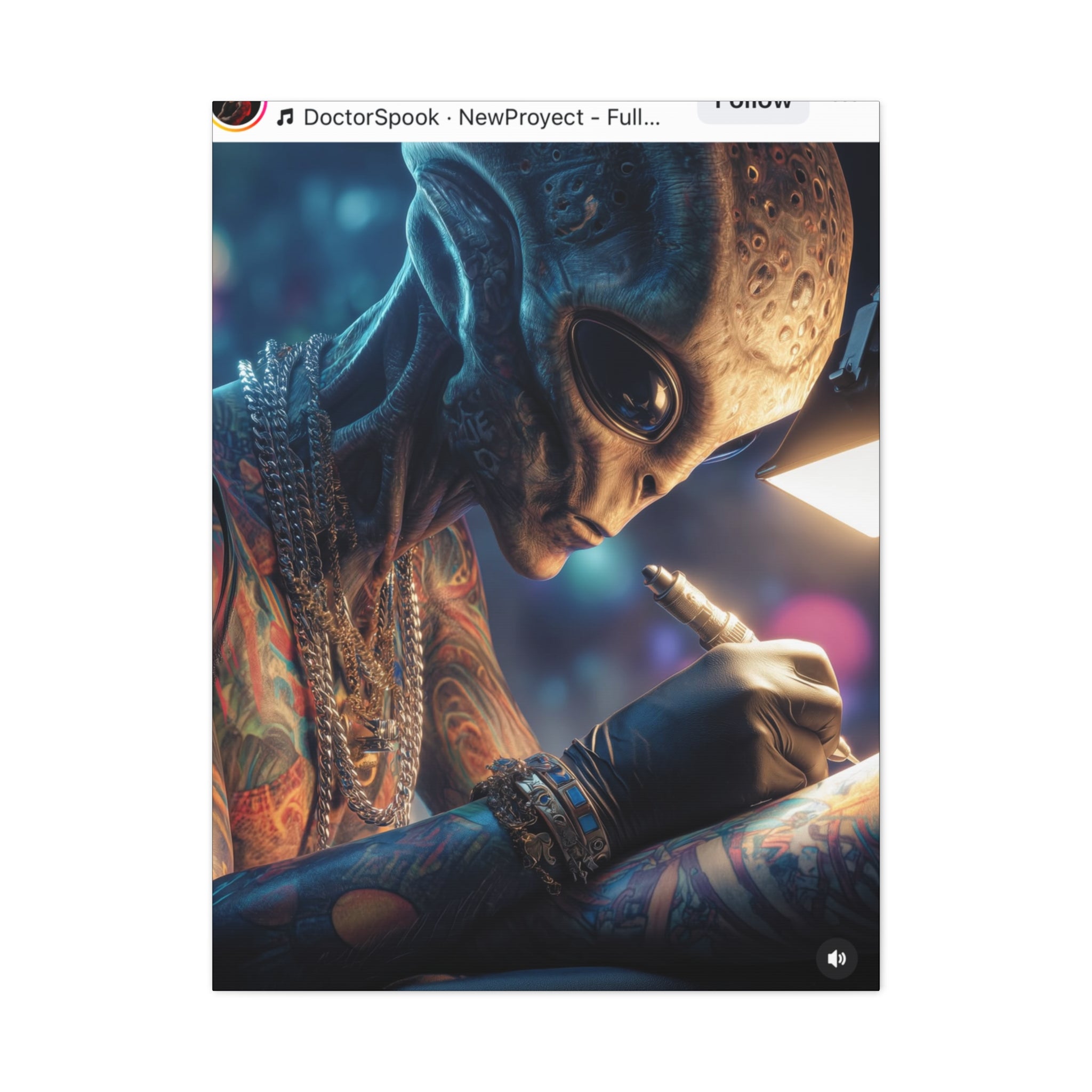 Alien Tattoo Artist Canvas Print — Matte Stretched Wall Art