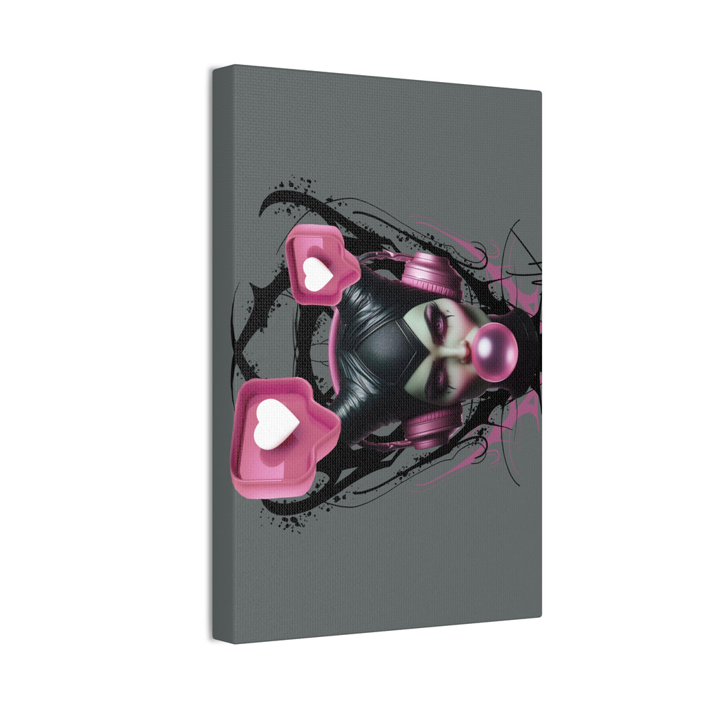 Gothic Pop Art Canvas Print — Pink Headphones & Bubblegum Femme
