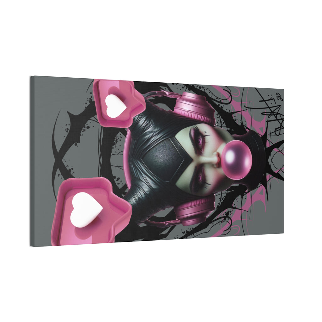 Gothic Pop Art Canvas Print — Pink Headphones & Bubblegum Femme