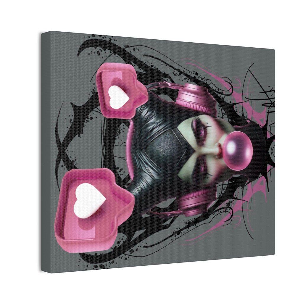 Gothic Pop Art Canvas Print — Pink Headphones & Bubblegum Femme