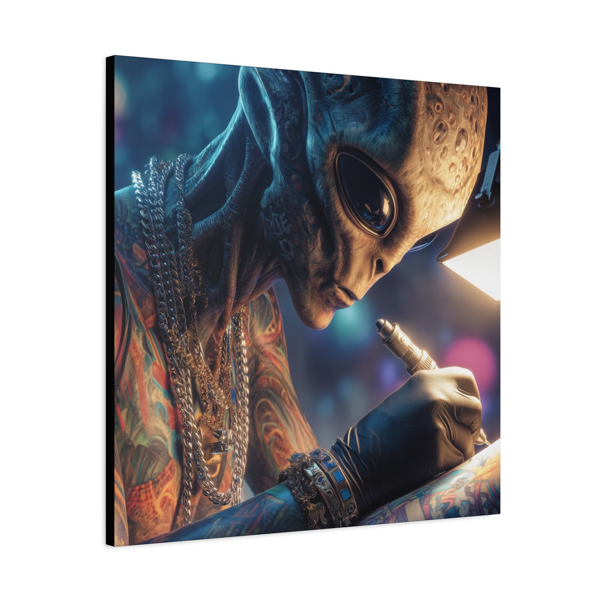 Alien Tattoo Artist Canvas Print — Matte Stretched Wall Art