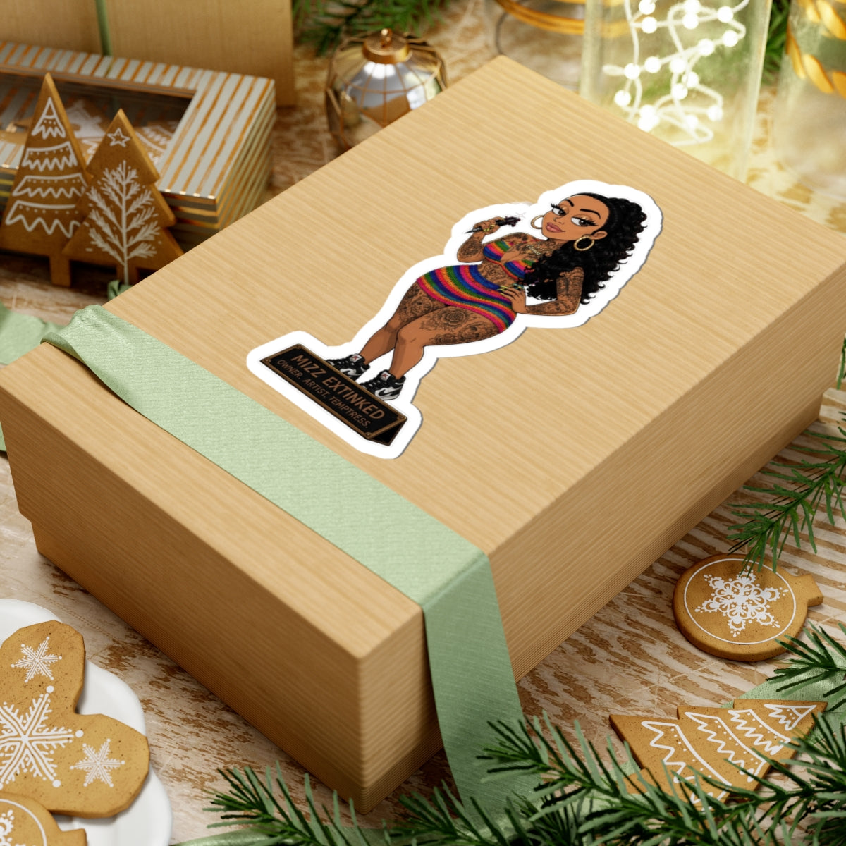 Mizz Extinked Kiss-Cut Sticker — Curvy Tattooed Woman 'Mizz Extinked' Decorative Vinyl Decal