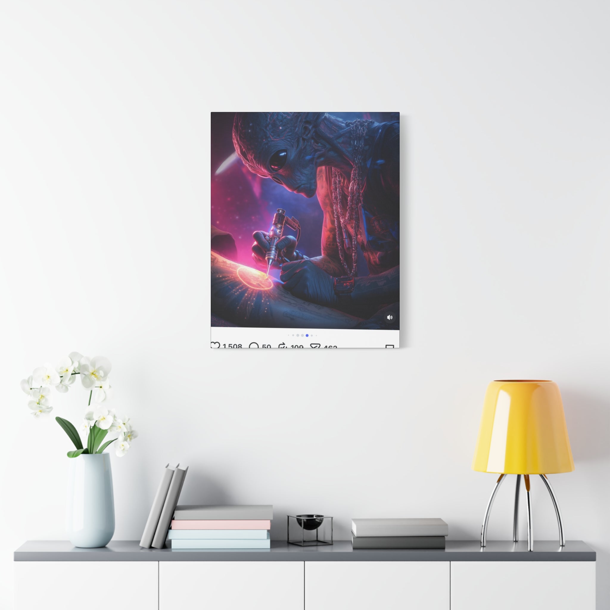 Alien Artist Canvas Print — Neon Sci‑Fi Wall Art