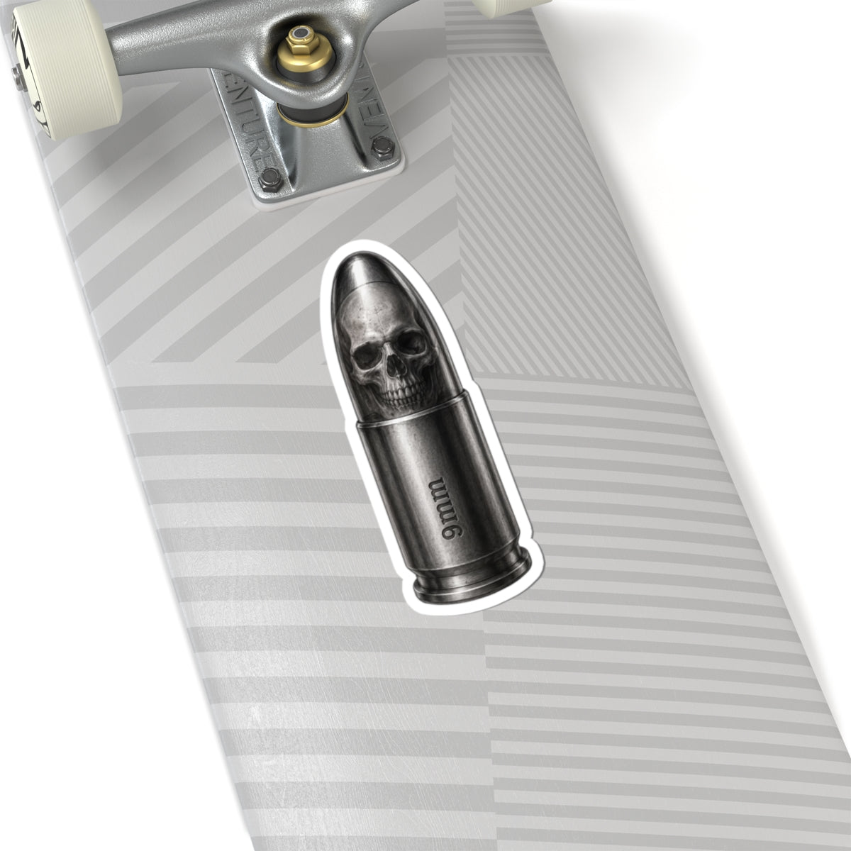 9mm Bullet Skull Sticker — Grunge Gothic Kiss-Cut Laptop Decal