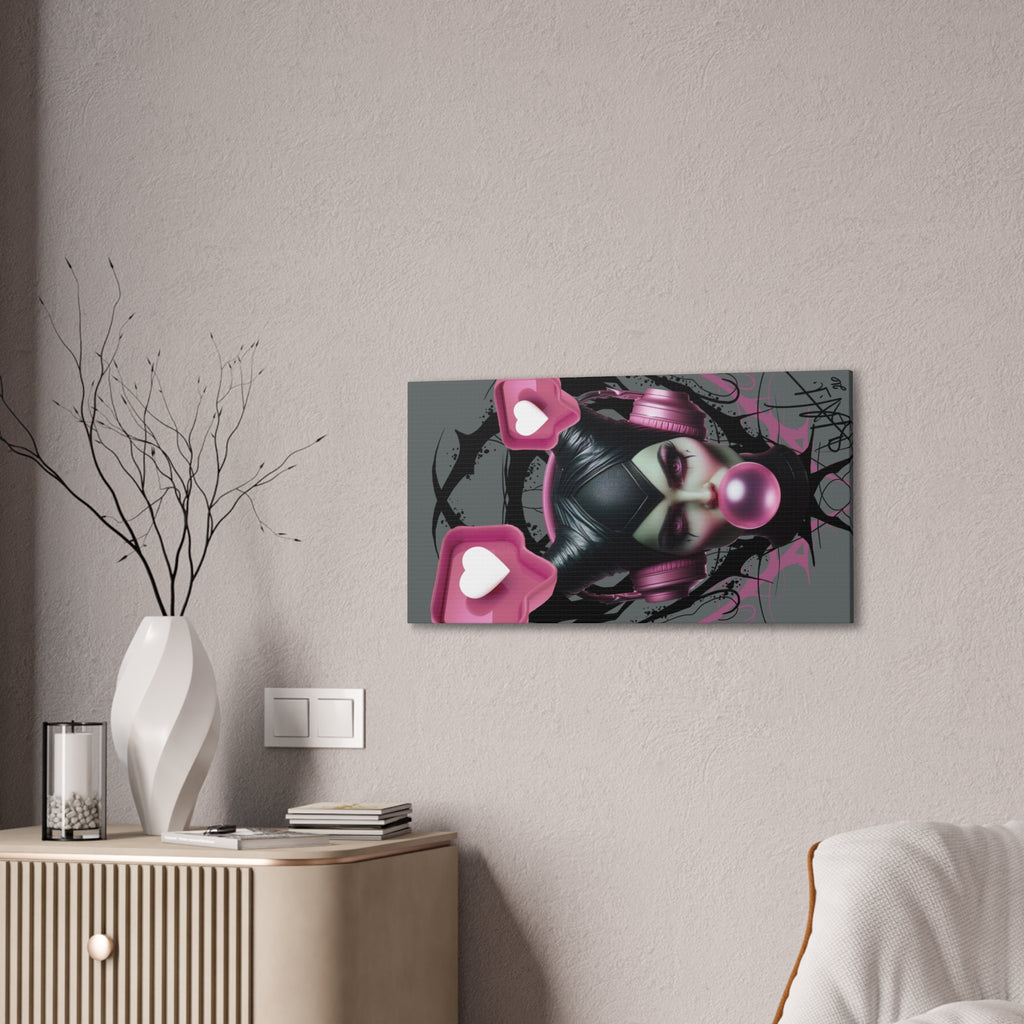 Gothic Pop Art Canvas Print — Pink Headphones & Bubblegum Femme