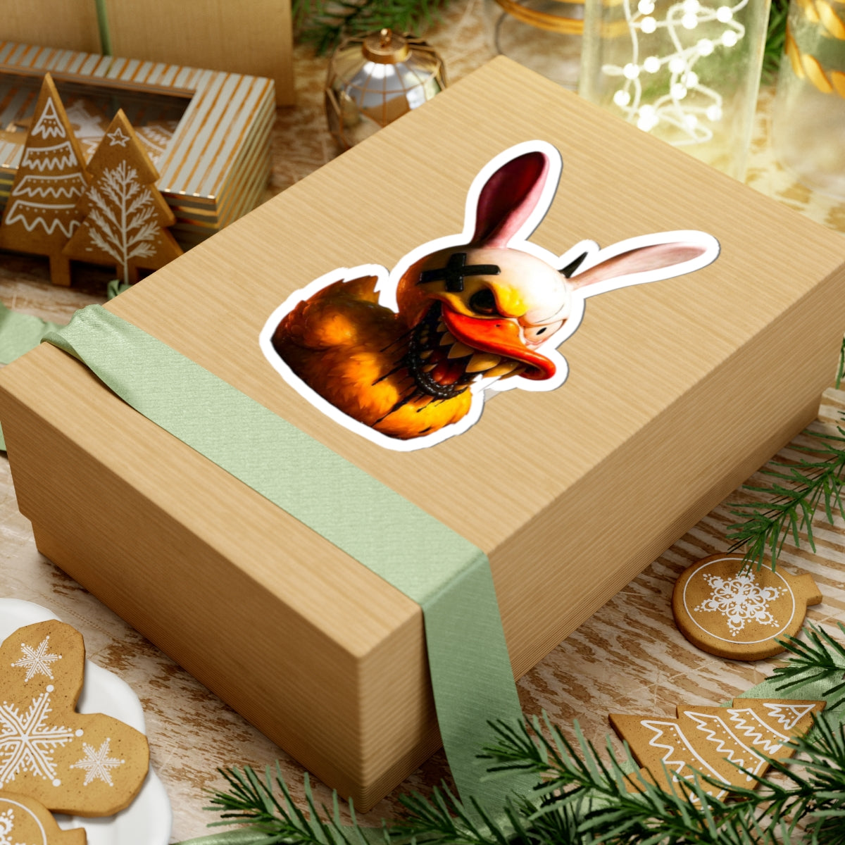 Creepy Bunny Duck Kiss-Cut Sticker — Horror Cartoon Laptop Decal