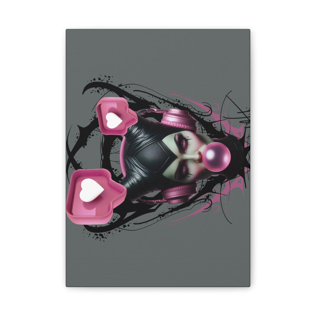 Gothic Pop Art Canvas Print — Pink Headphones & Bubblegum Femme