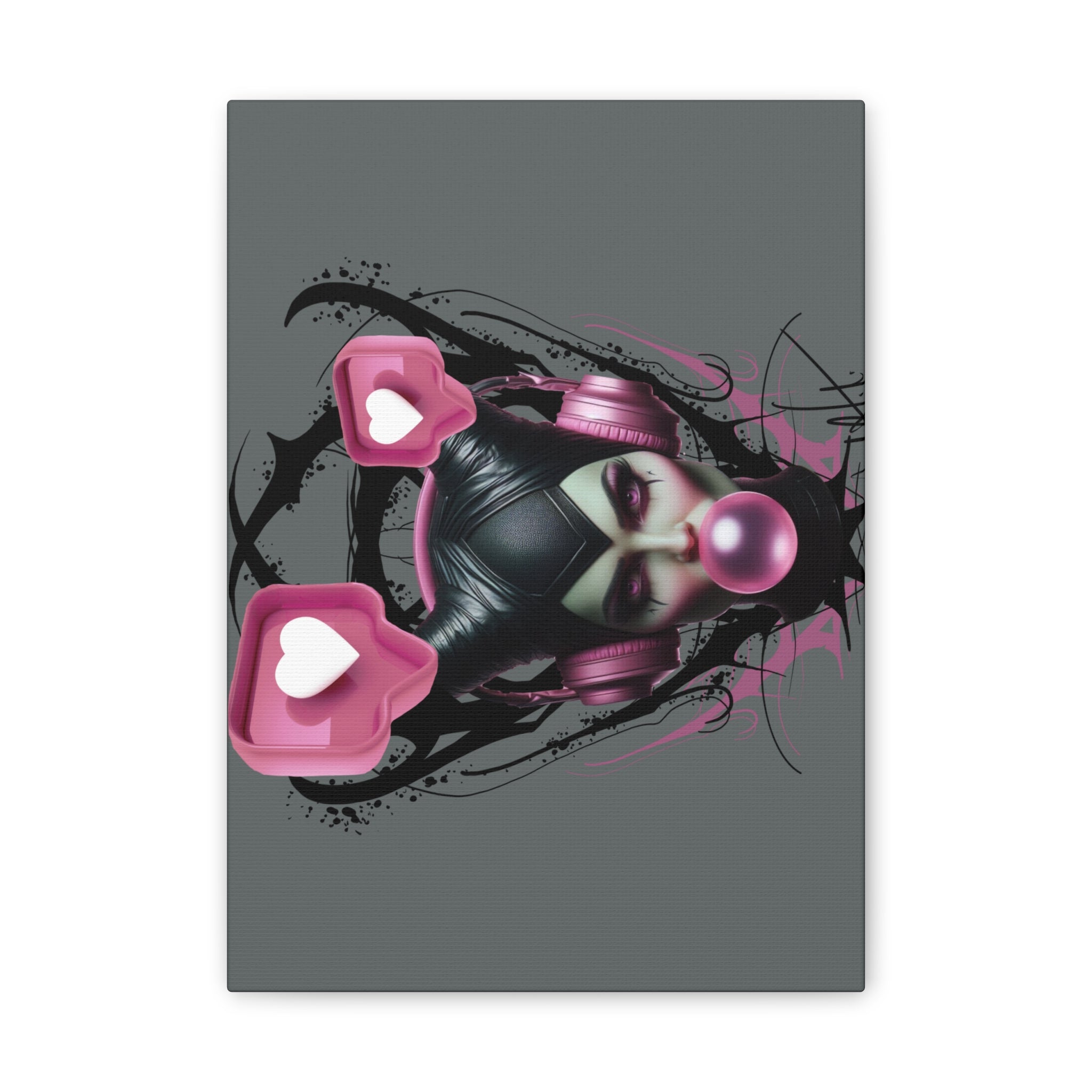 Gothic Pop Art Canvas Print — Pink Headphones & Bubblegum Femme