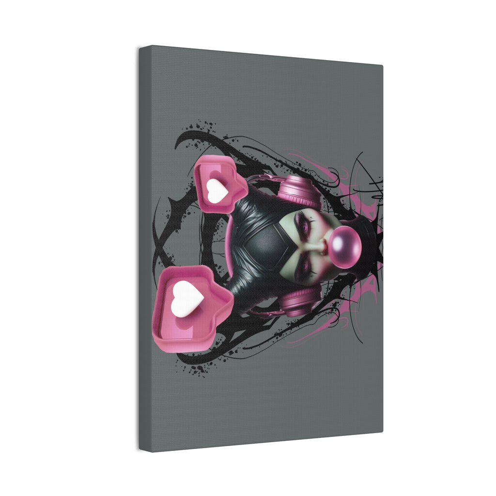 Gothic Pop Art Canvas Print — Pink Headphones & Bubblegum Femme
