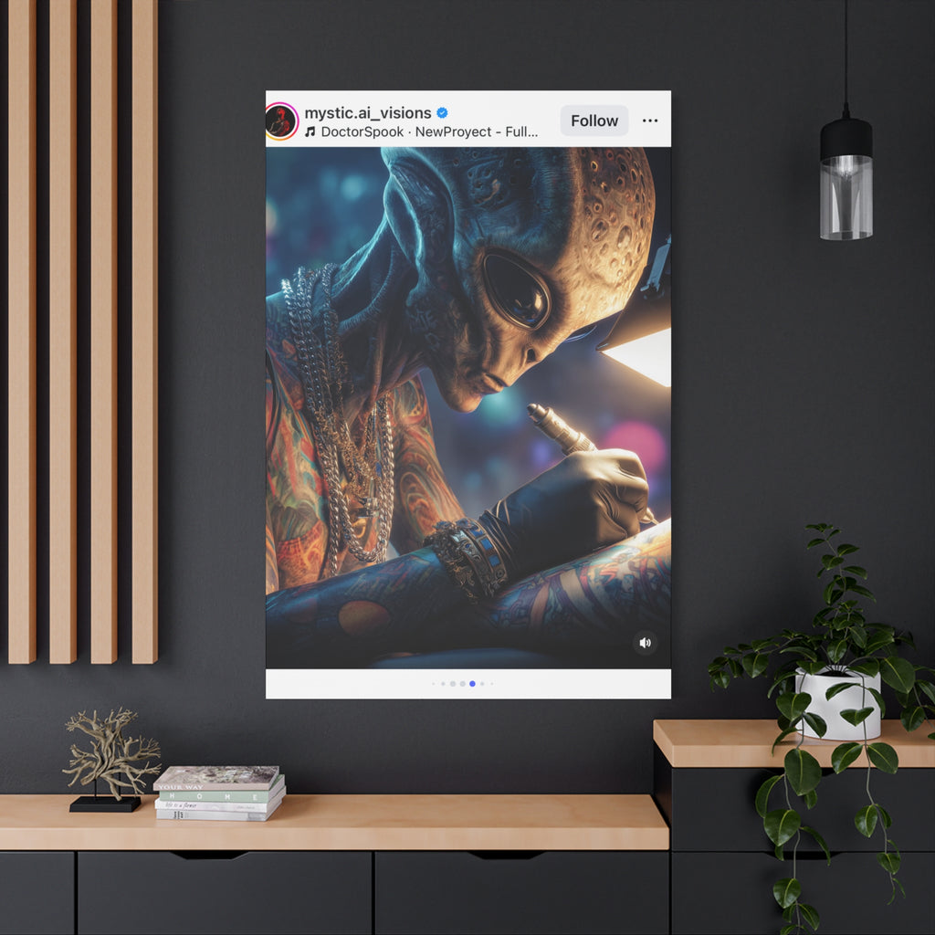 Alien Tattoo Artist Canvas Print — Matte Stretched Wall Art