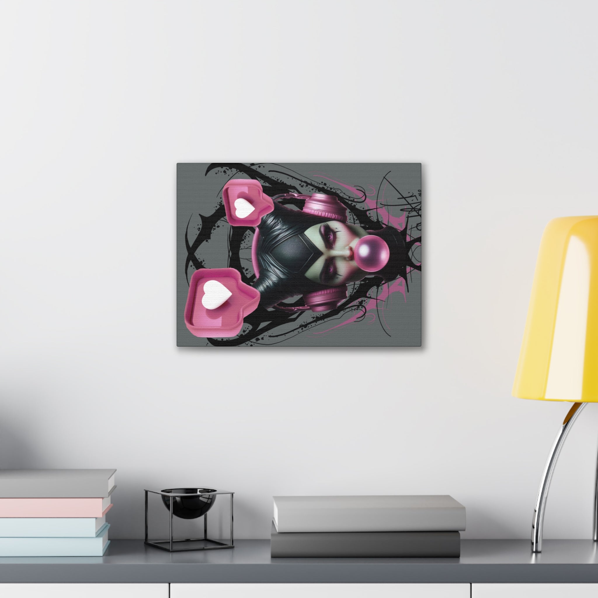 Gothic Pop Art Canvas Print — Pink Headphones & Bubblegum Femme