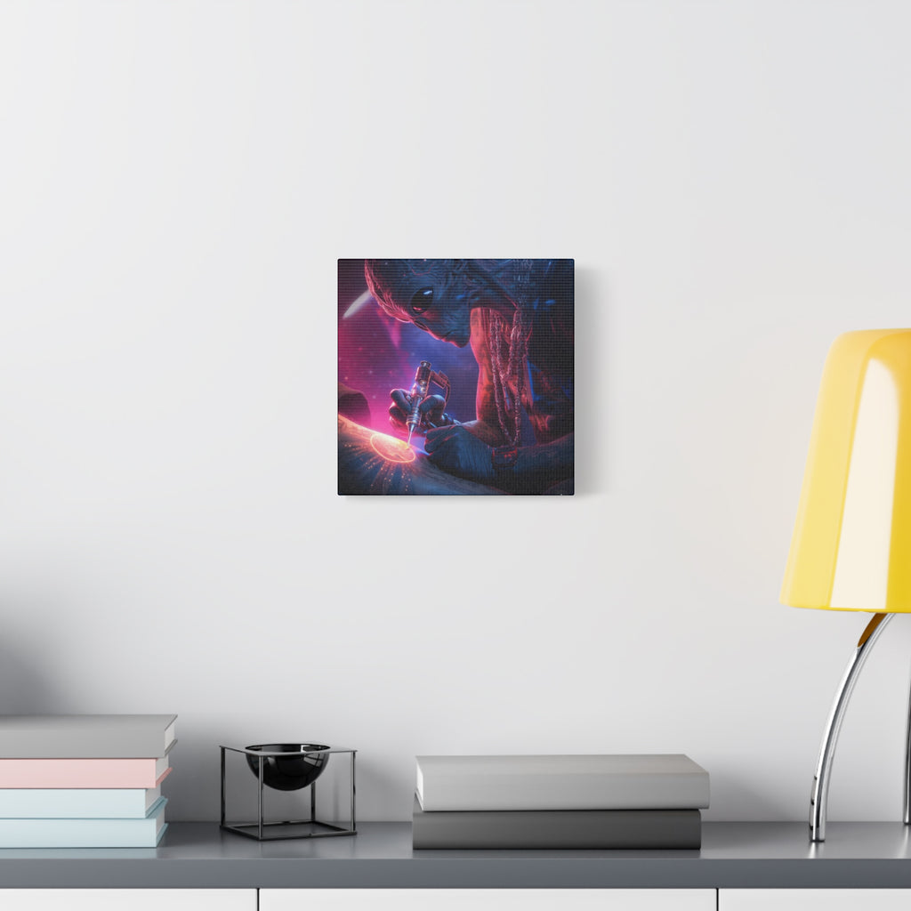 Alien Artist Canvas Print — Neon Sci‑Fi Wall Art