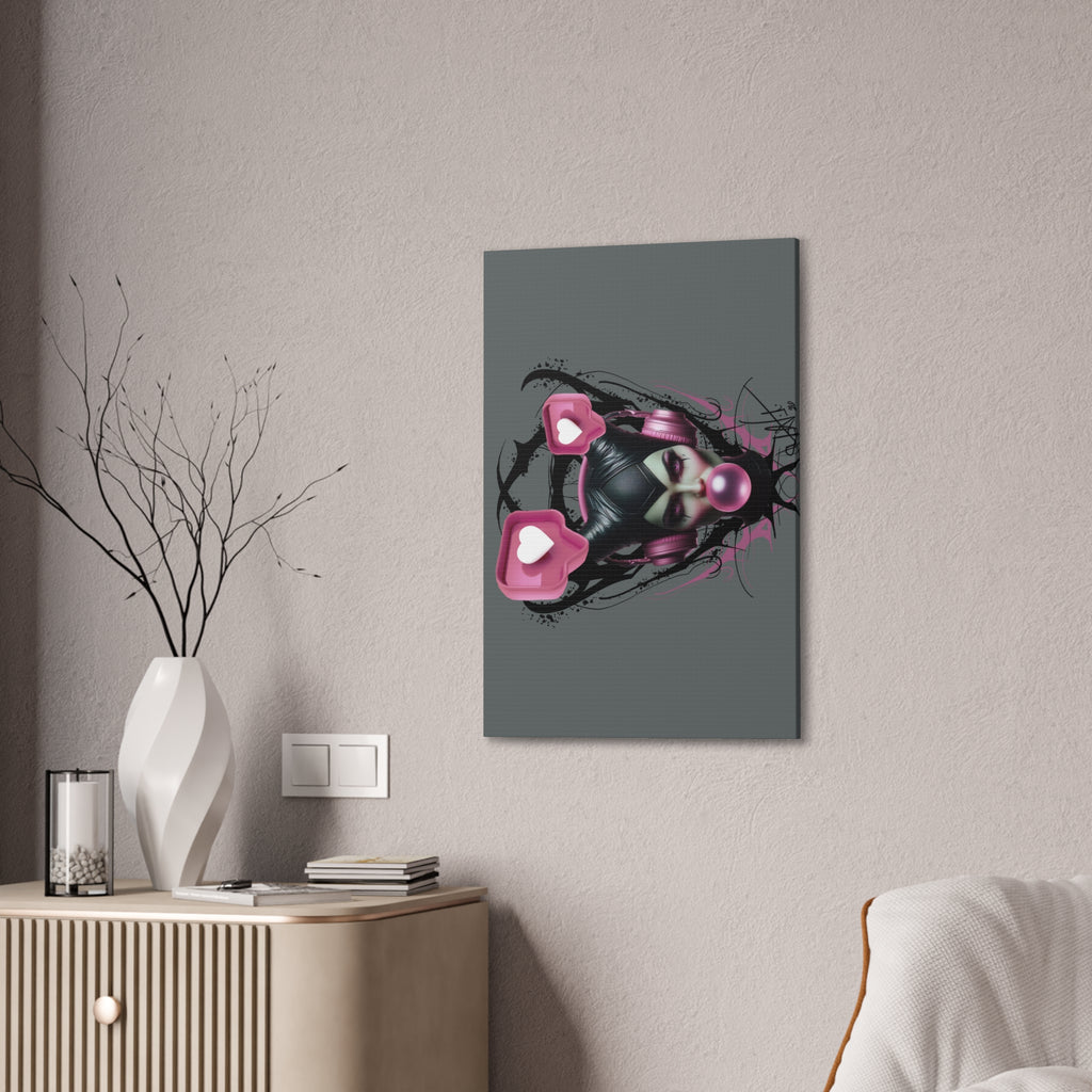Gothic Pop Art Canvas Print — Pink Headphones & Bubblegum Femme