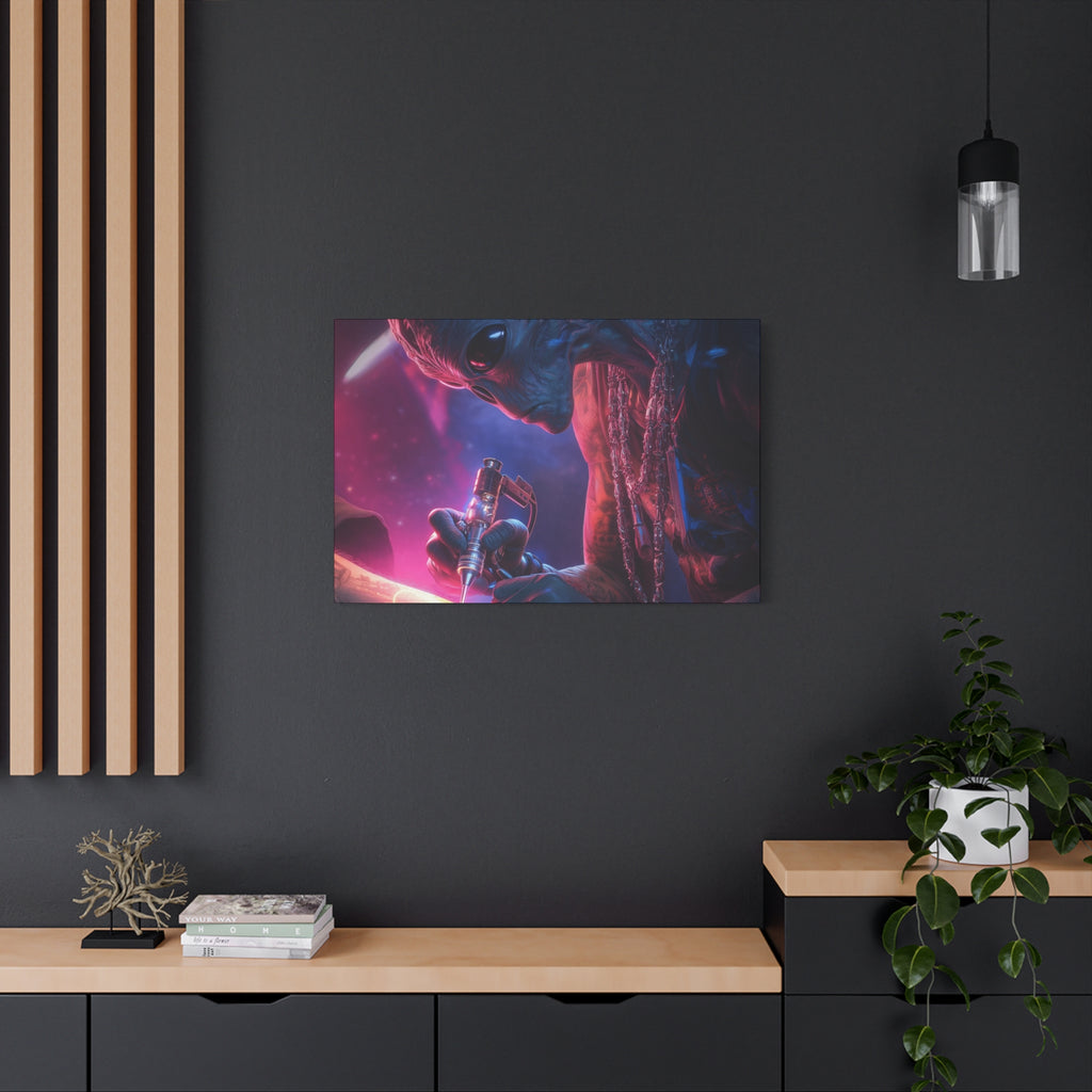 Alien Artist Canvas Print — Neon Sci‑Fi Wall Art