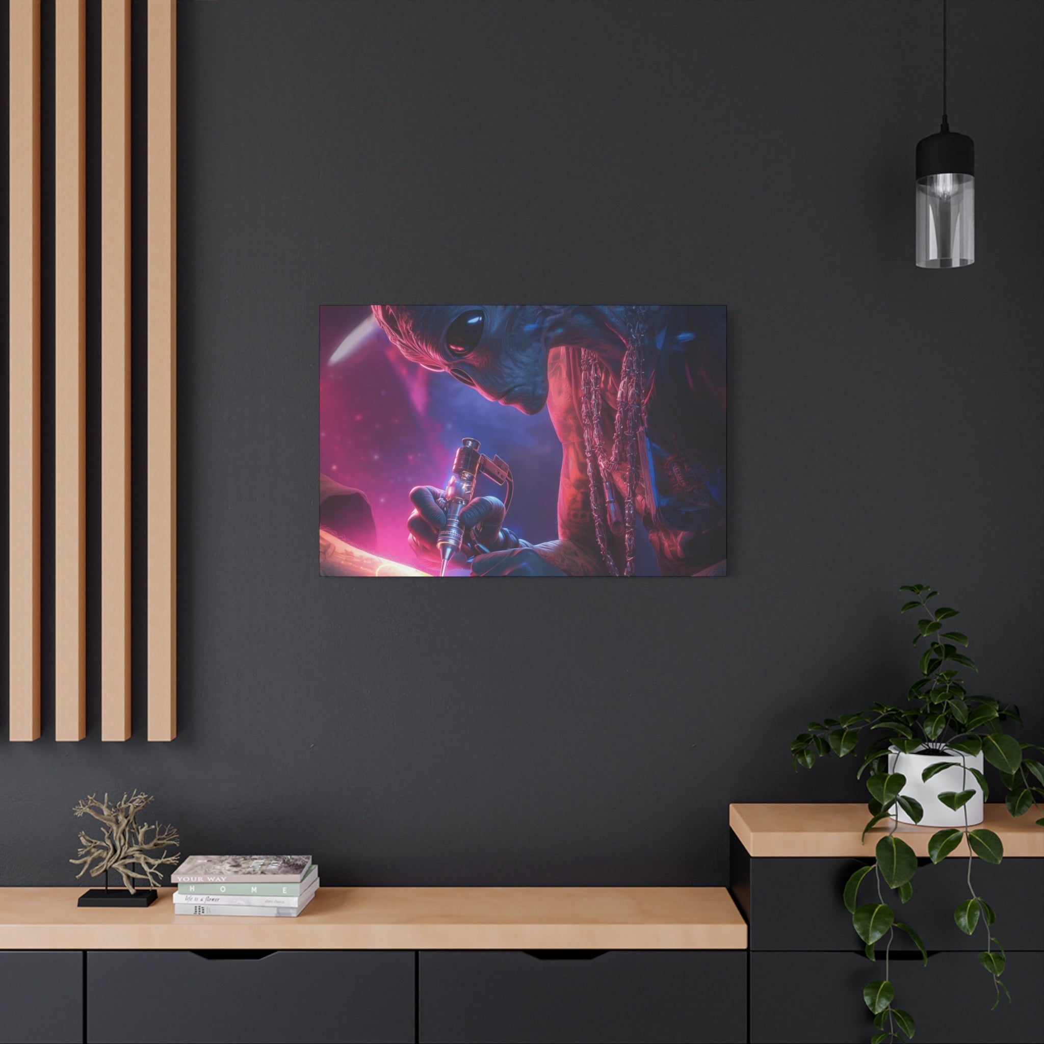 Alien Artist Canvas Print — Neon Sci‑Fi Wall Art