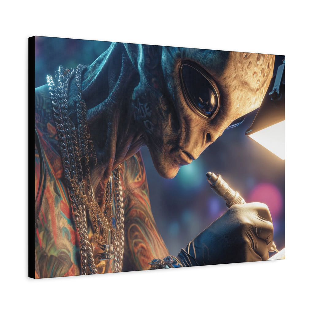 Alien Tattoo Artist Canvas Print — Matte Stretched Wall Art