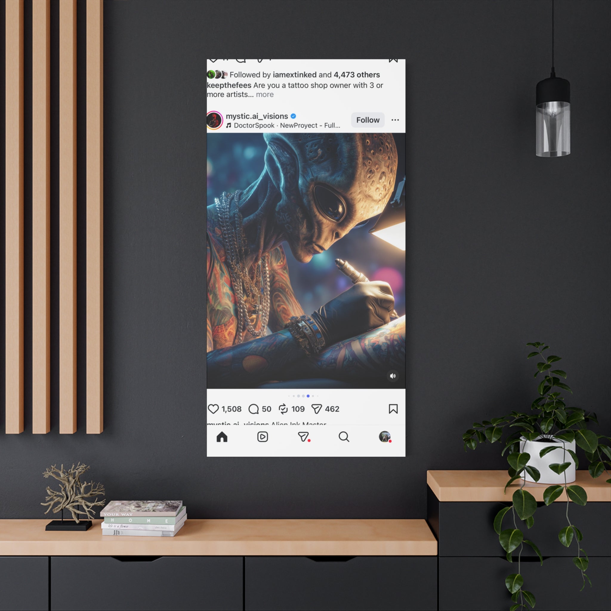 Alien Tattoo Artist Canvas Print — Matte Stretched Wall Art