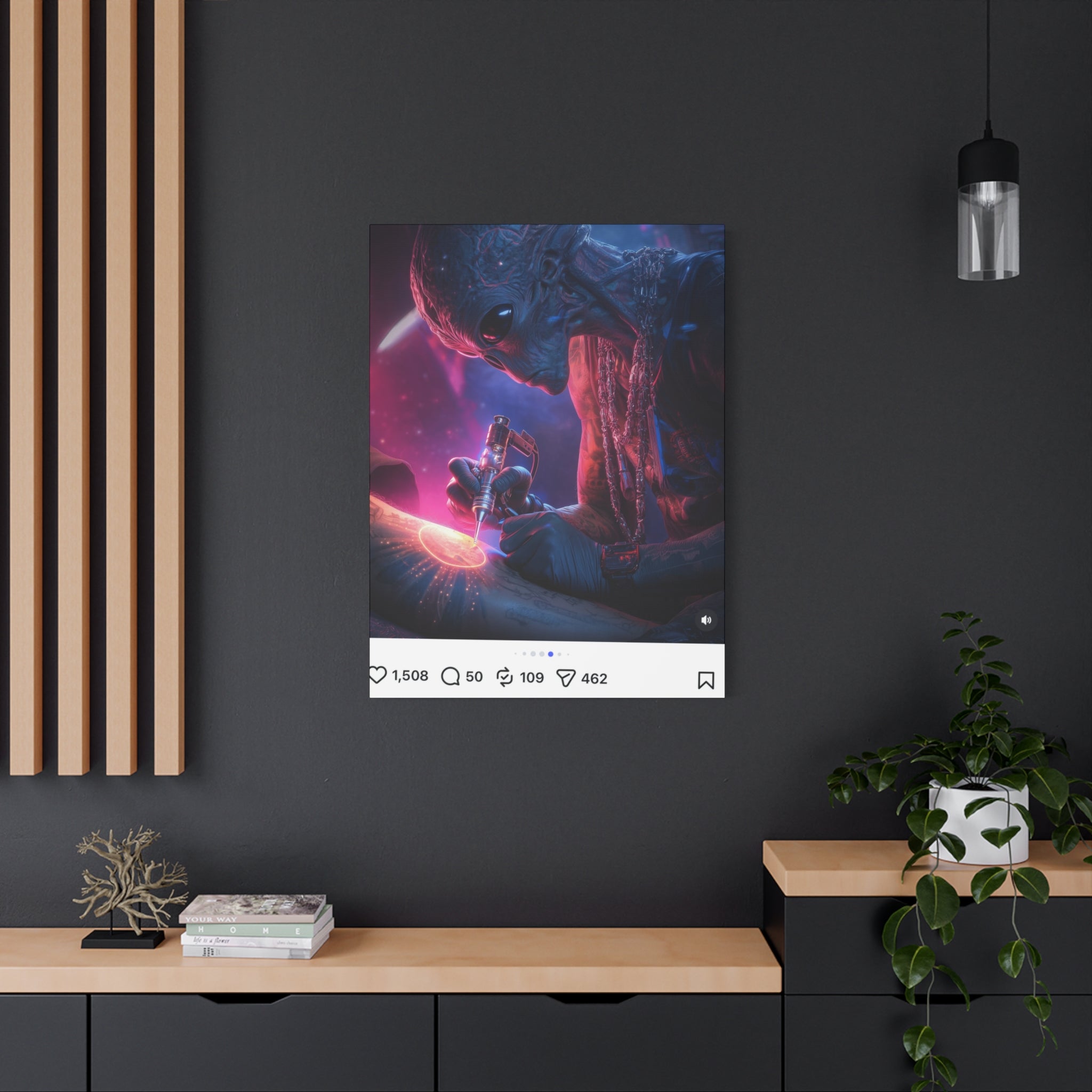 Alien Artist Canvas Print — Neon Sci‑Fi Wall Art