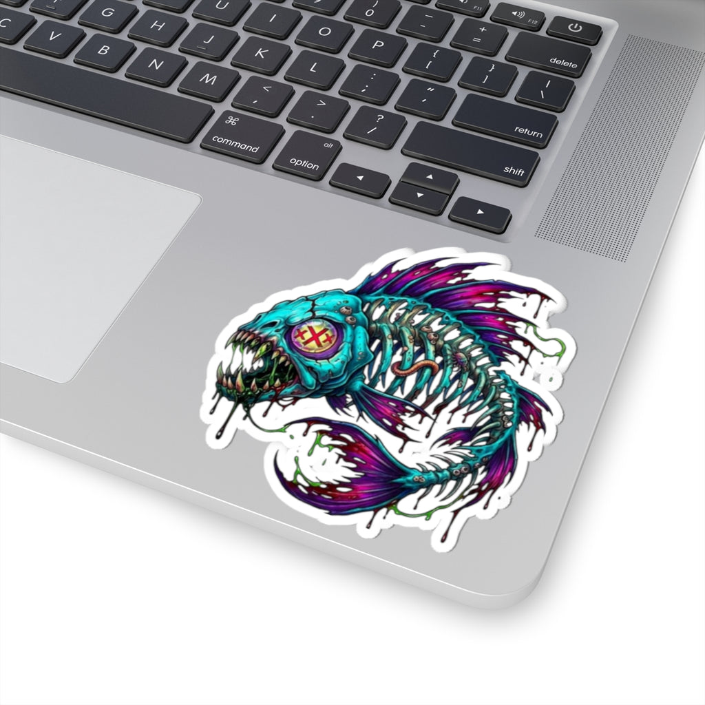 Neon Zombie Fish Sticker — Kiss-Cut Vinyl Decal for Laptops & Skateboards