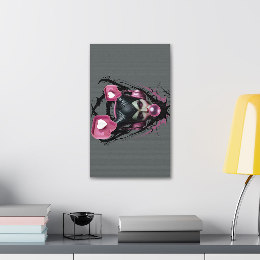 Gothic Pop Art Canvas Print — Pink Headphones & Bubblegum Femme