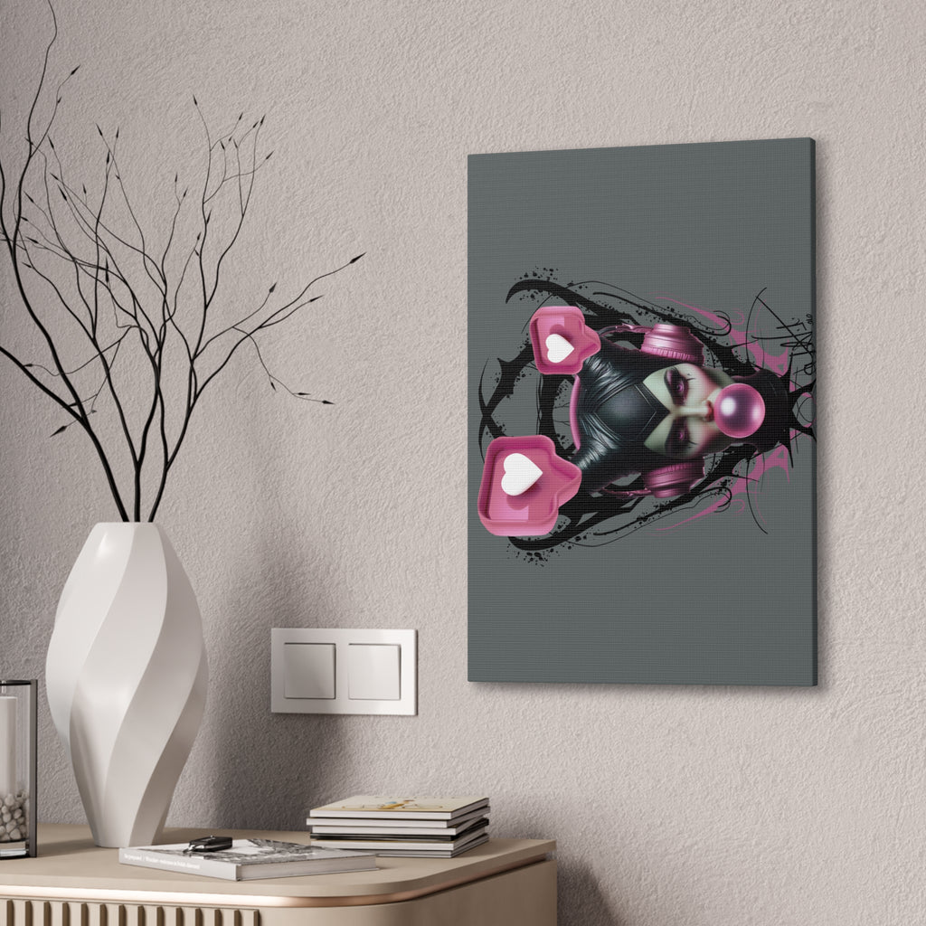 Gothic Pop Art Canvas Print — Pink Headphones & Bubblegum Femme