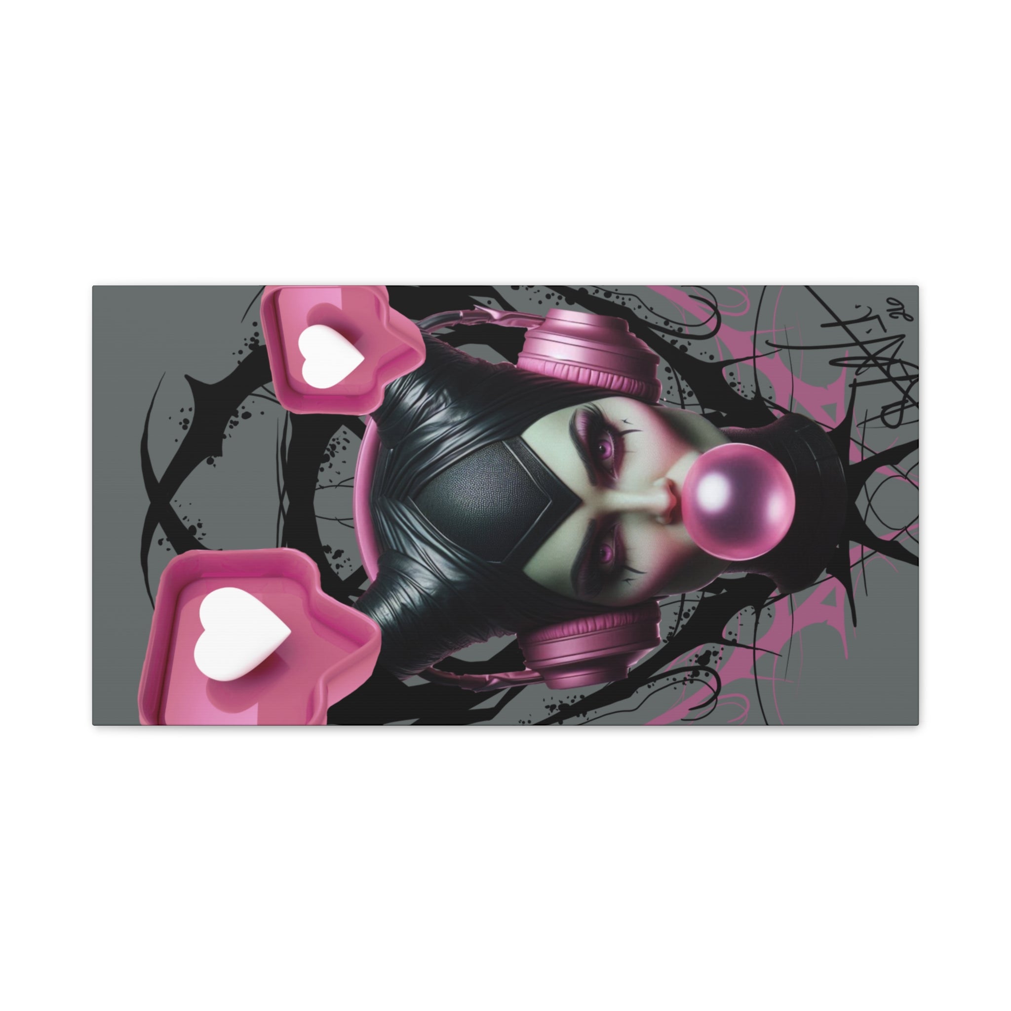 Gothic Pop Art Canvas Print — Pink Headphones & Bubblegum Femme