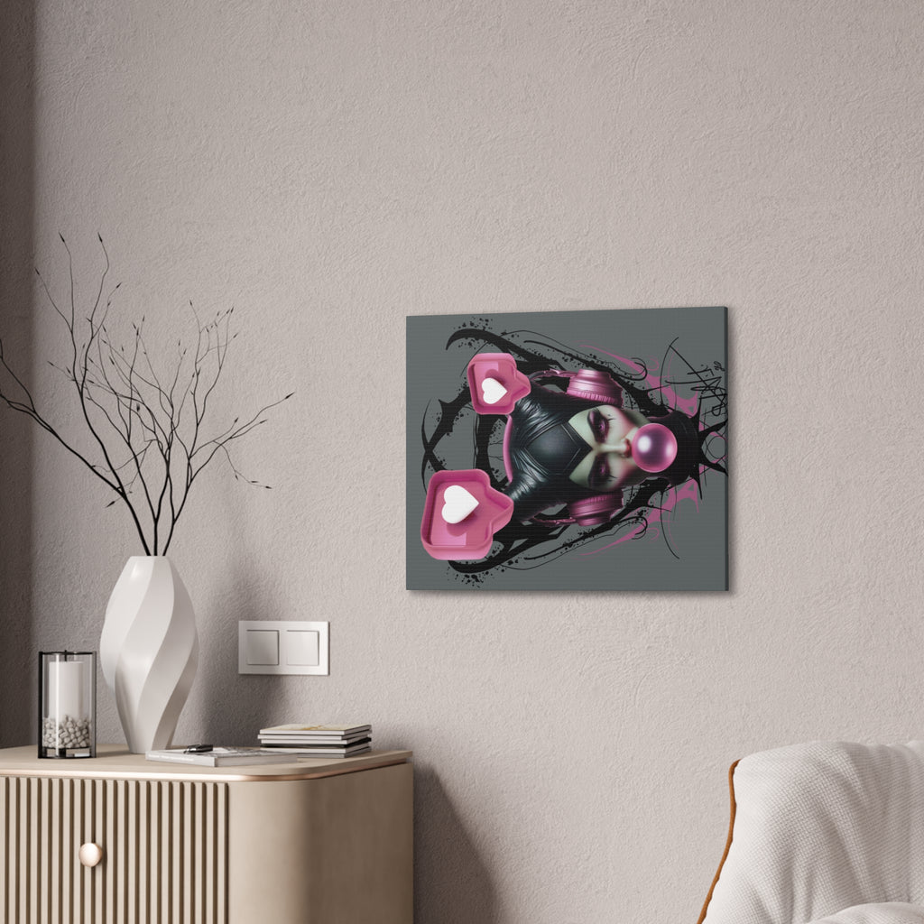 Gothic Pop Art Canvas Print — Pink Headphones & Bubblegum Femme