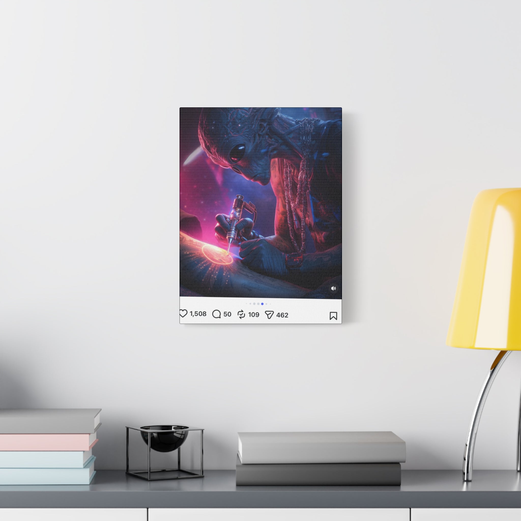 Alien Artist Canvas Print — Neon Sci‑Fi Wall Art